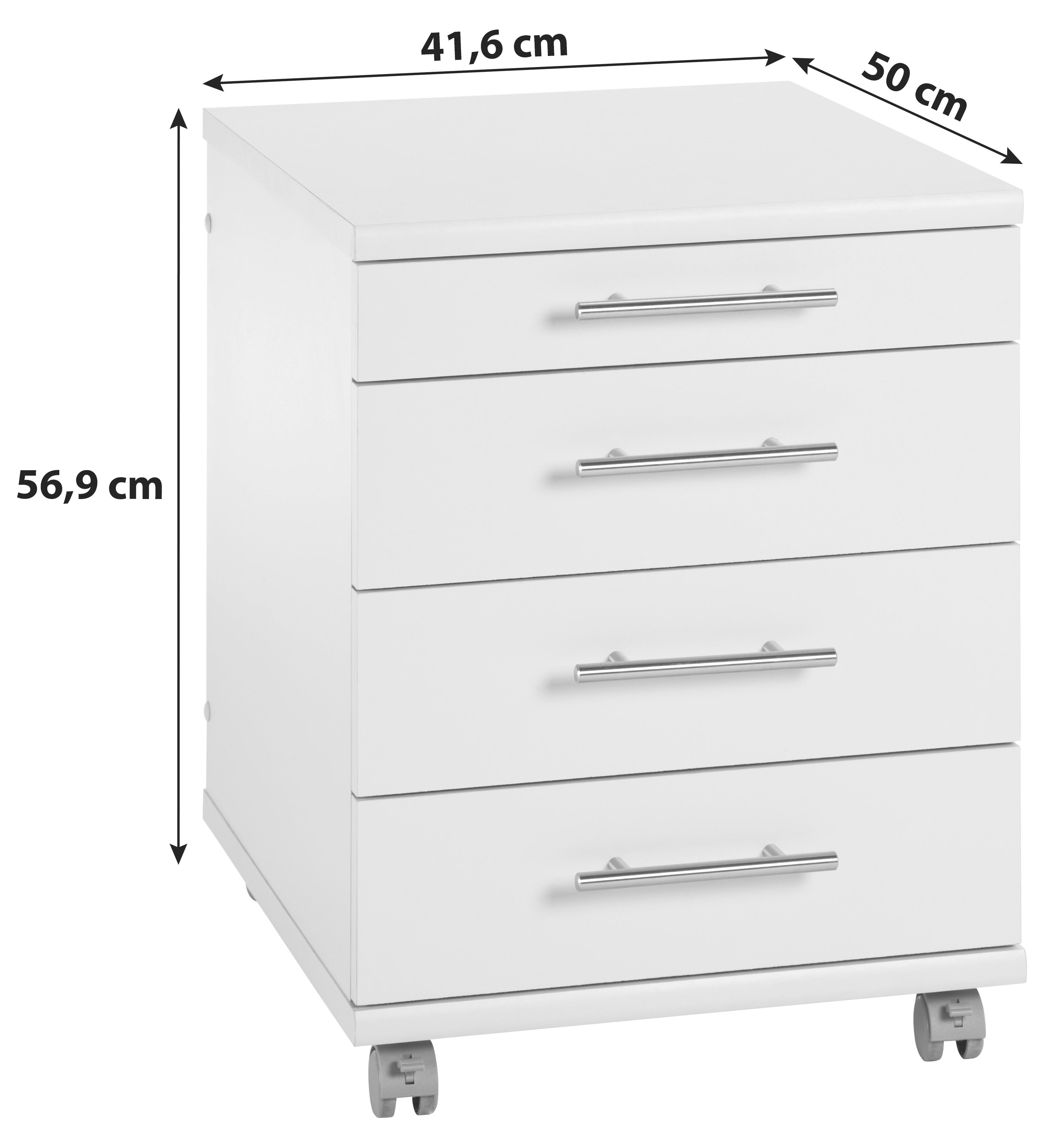 Rollcontainer "Serie 500" , weiß - Silberfarben/Weiß, Basics, Holzwerkstoff/Kunststoff (41,6/56,9/50cm) - MID.YOU