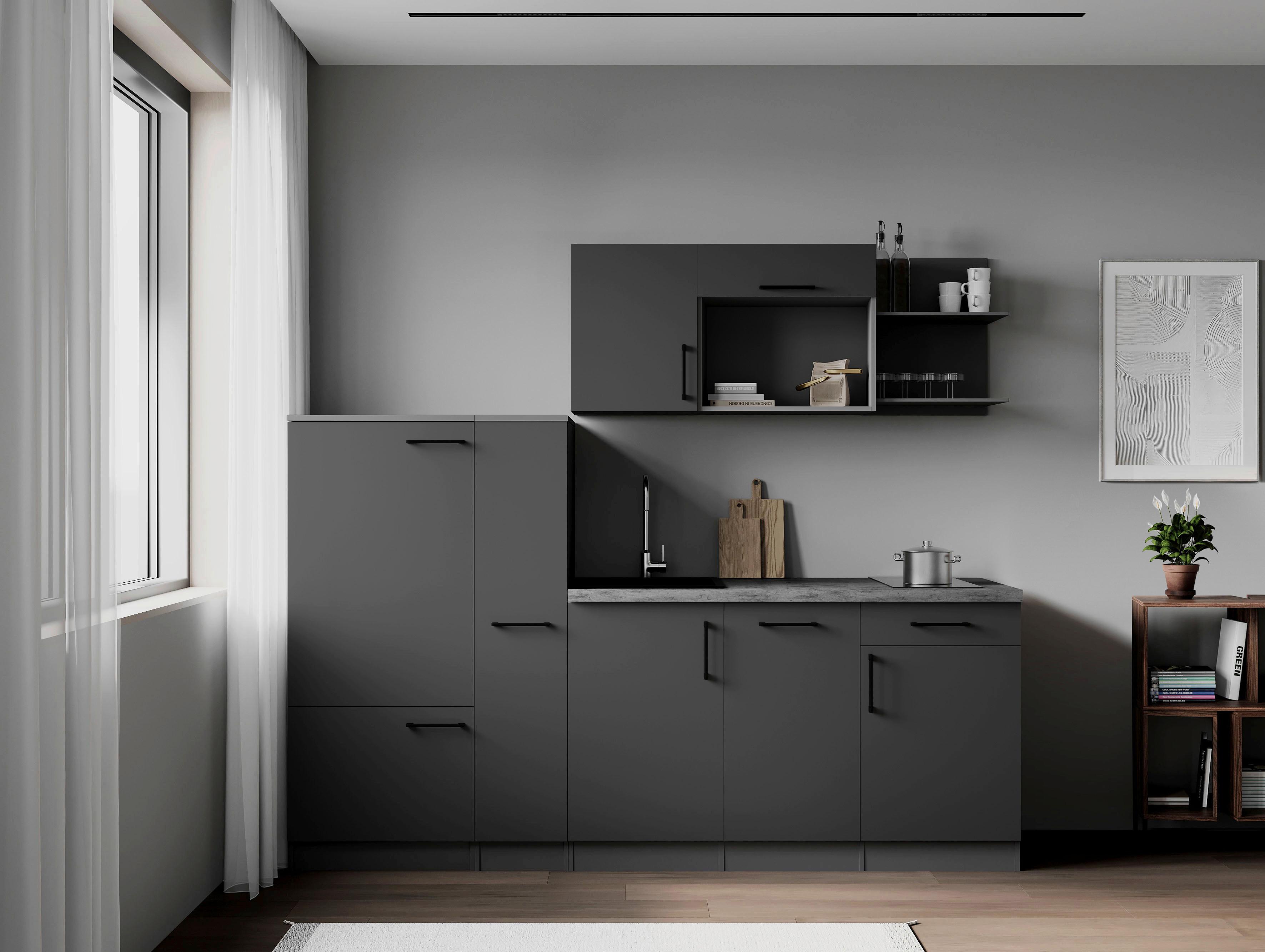 Küchenblock Oliver m. Geräten Grau - Grau, Trend, Holzwerkstoff/Metall (235cm) - Respekta