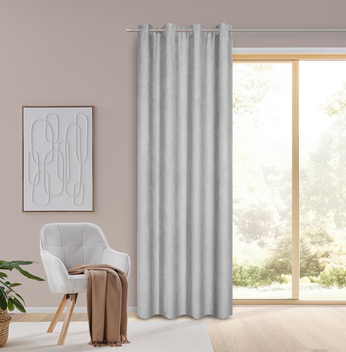 Ösenvorhang Velours in Grau ca. 140x245cm - Grau, KONVENTIONELL, Textil (140/245cm) - Modern Living