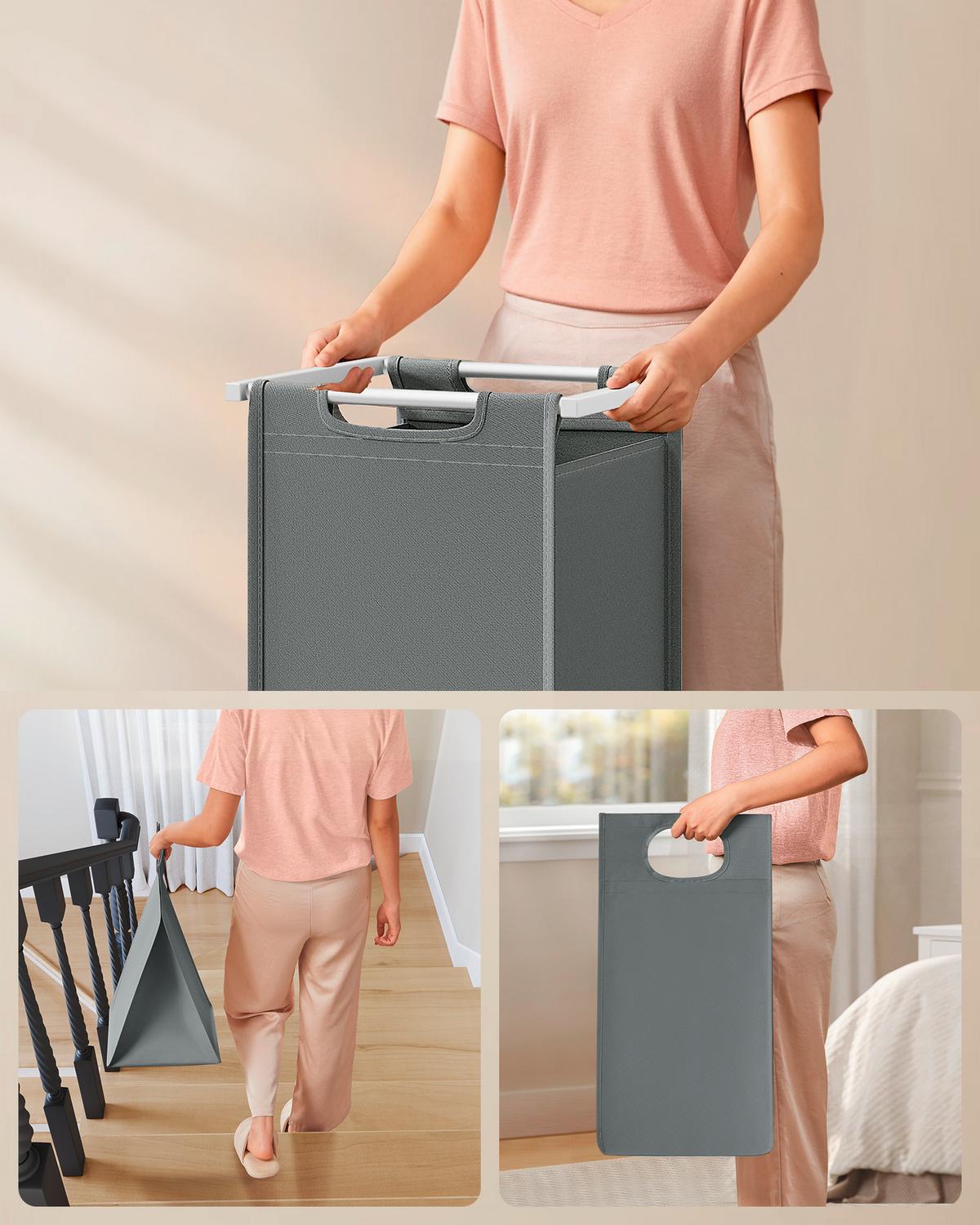 Wäschekorb ca. 73x72x33 cm Grau/Weiß - Weiß/Grau, Trend, Holzwerkstoff/Textil (73/72/33cm) - MID.YOU