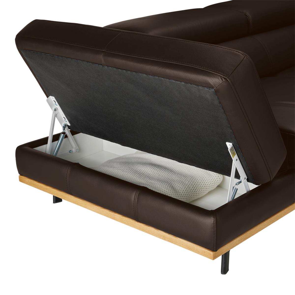 Wohnlandschaft Carmen links Dunkelbraun - Dunkelbraun/Schwarz, MODERN, Leder/Holz (292/72/226cm) - Premium Living