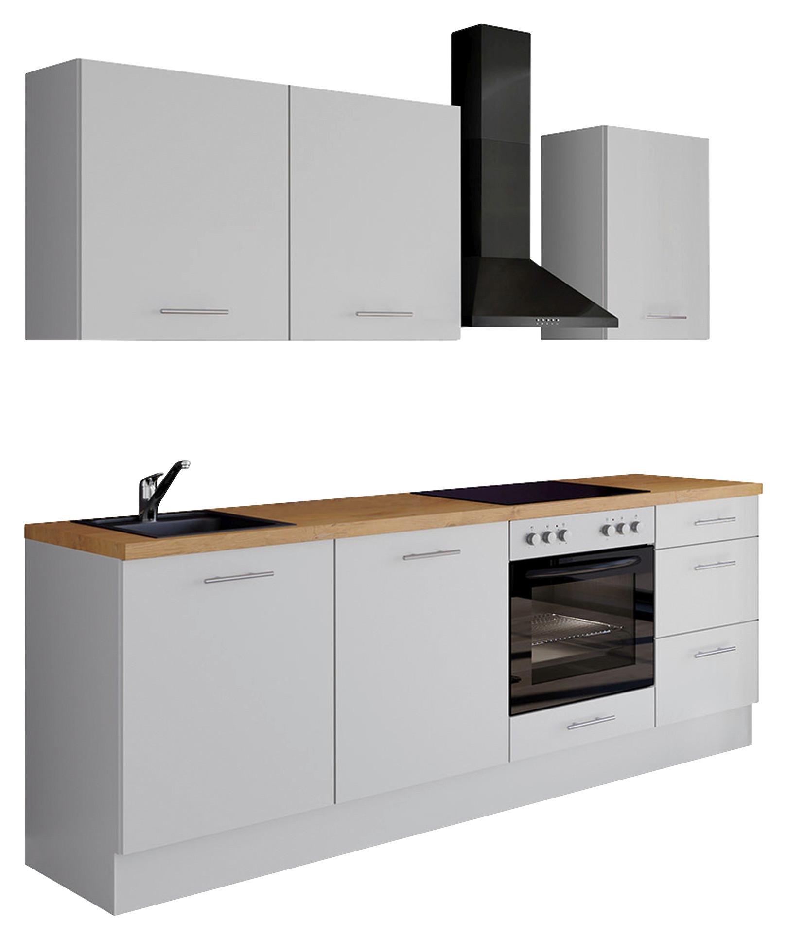 Küchenblock IBZ ohne Geräte ca. 230 cm Weiß - Edelstahlfarben/Eichefarben, Design, Holzwerkstoff/Metall (230cm) - Impuls