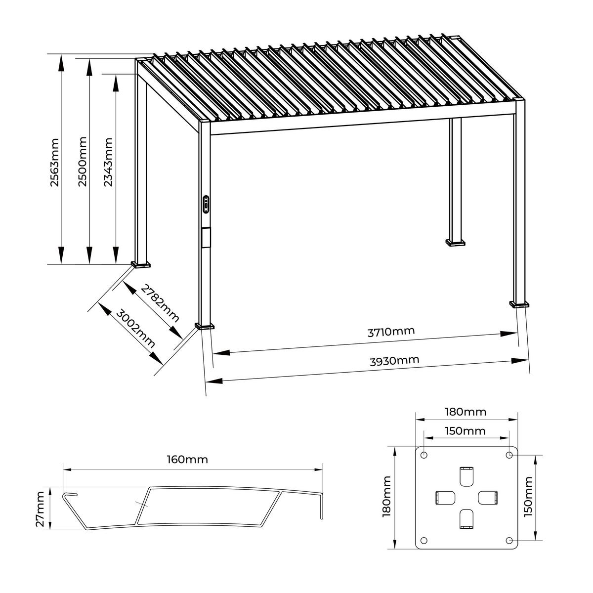 Pergola Core Anthrazit mit LED - Anthrazit, Basics, Metall (393/250/300,2cm) - Gardenson