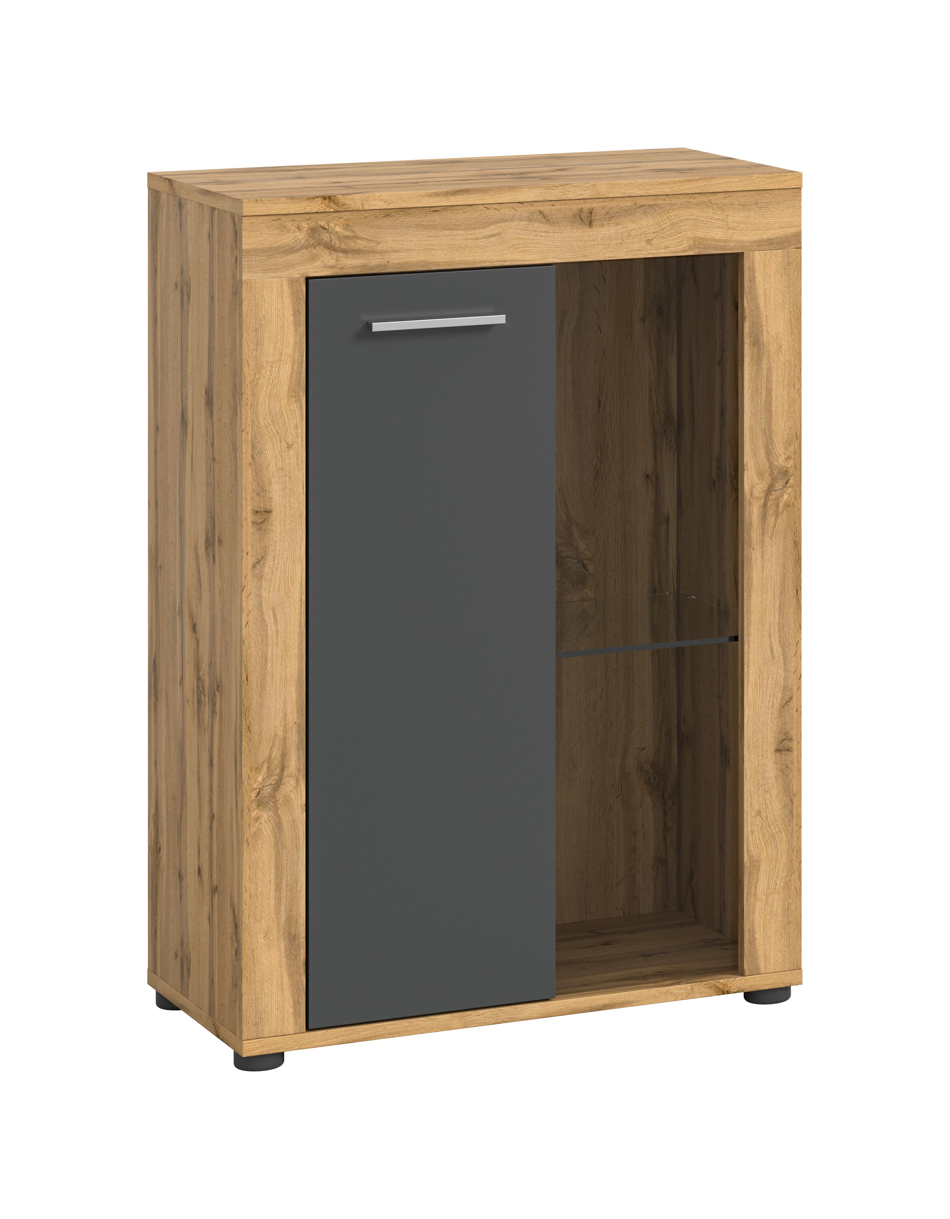 Vitrina Jam - srebrne boje/crna, Design, staklo/drvni materijal (86/60/35cm) - Modern Living
