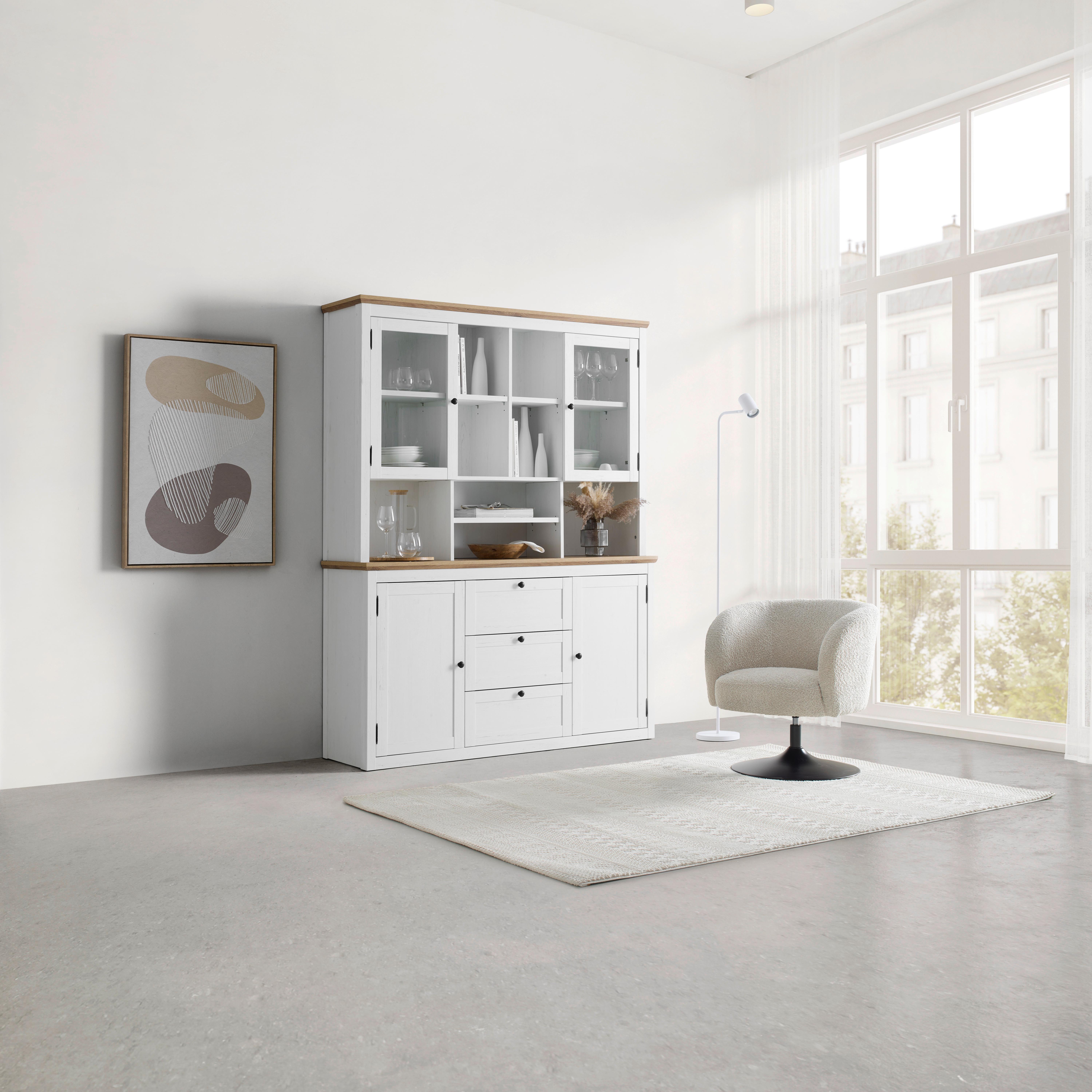 ÖVERSKÅP VITRIN KORSIKA -EXKLUSIV- - vit/svart, Romantik / Lanthus, metall/trämaterial (150/110/37cm) - Mömax