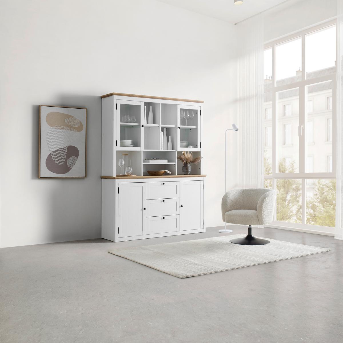 Buffetaufsatz Korsika Eichefarben/Weiß - Eichefarben/Schwarz, ROMANTIK / LANDHAUS, Glas/Holzwerkstoff (150/110/37cm) - Mömax