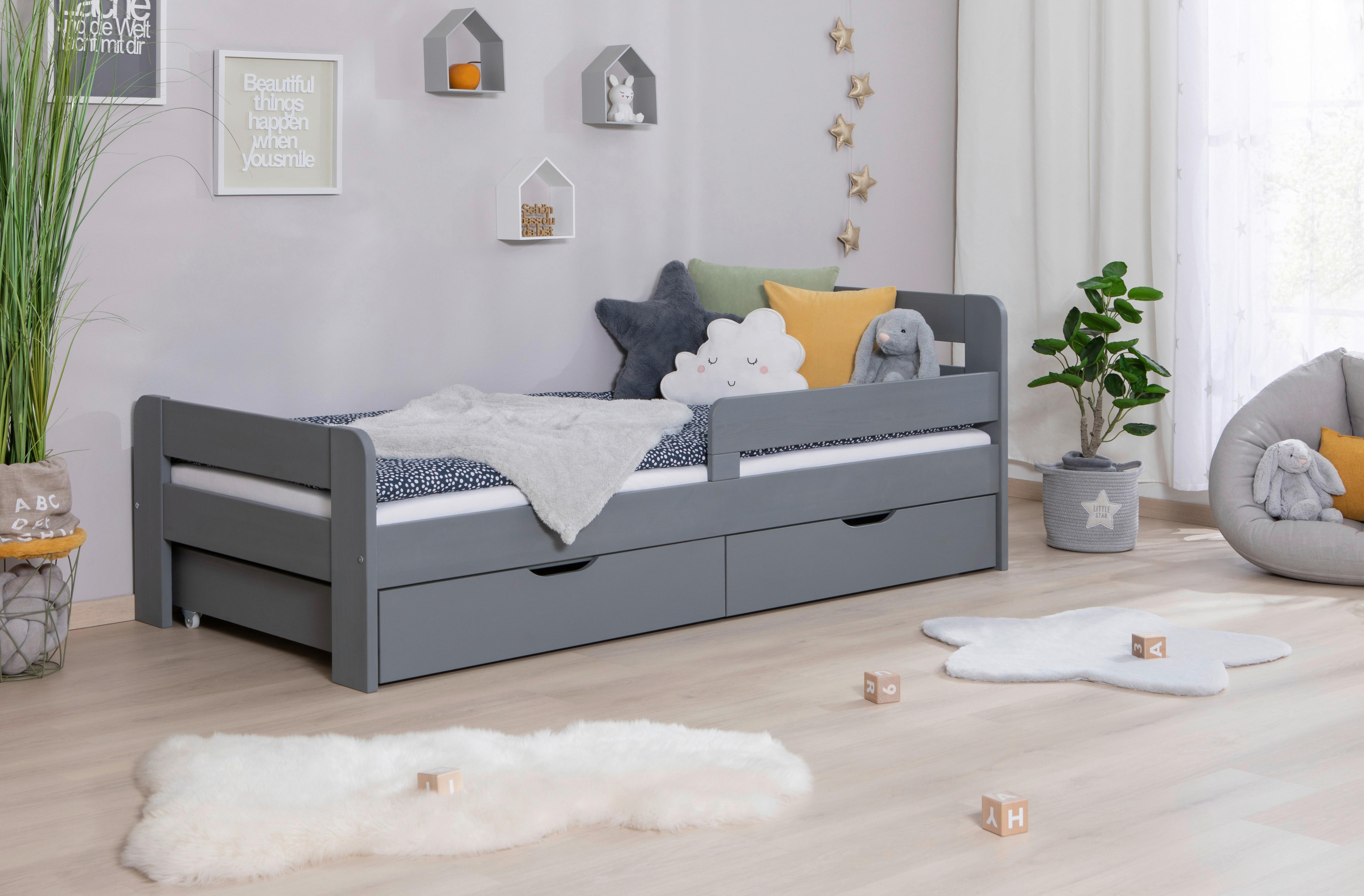Bett Bennet mit Schubkasten ca. 90x200 cm Hellgrau - Hellgrau/Naturfarben, MODERN, Holz/Textil (90/200cm) - MID.YOU