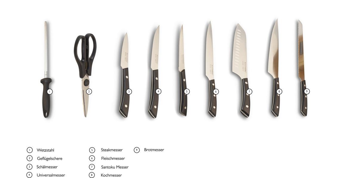 Messerset Echtwerk Schwarz 15-teilig - Silberfarben/Schwarz, Trend, Kunststoff/Metall (24,8/13,2/36cm) - Echtwerk