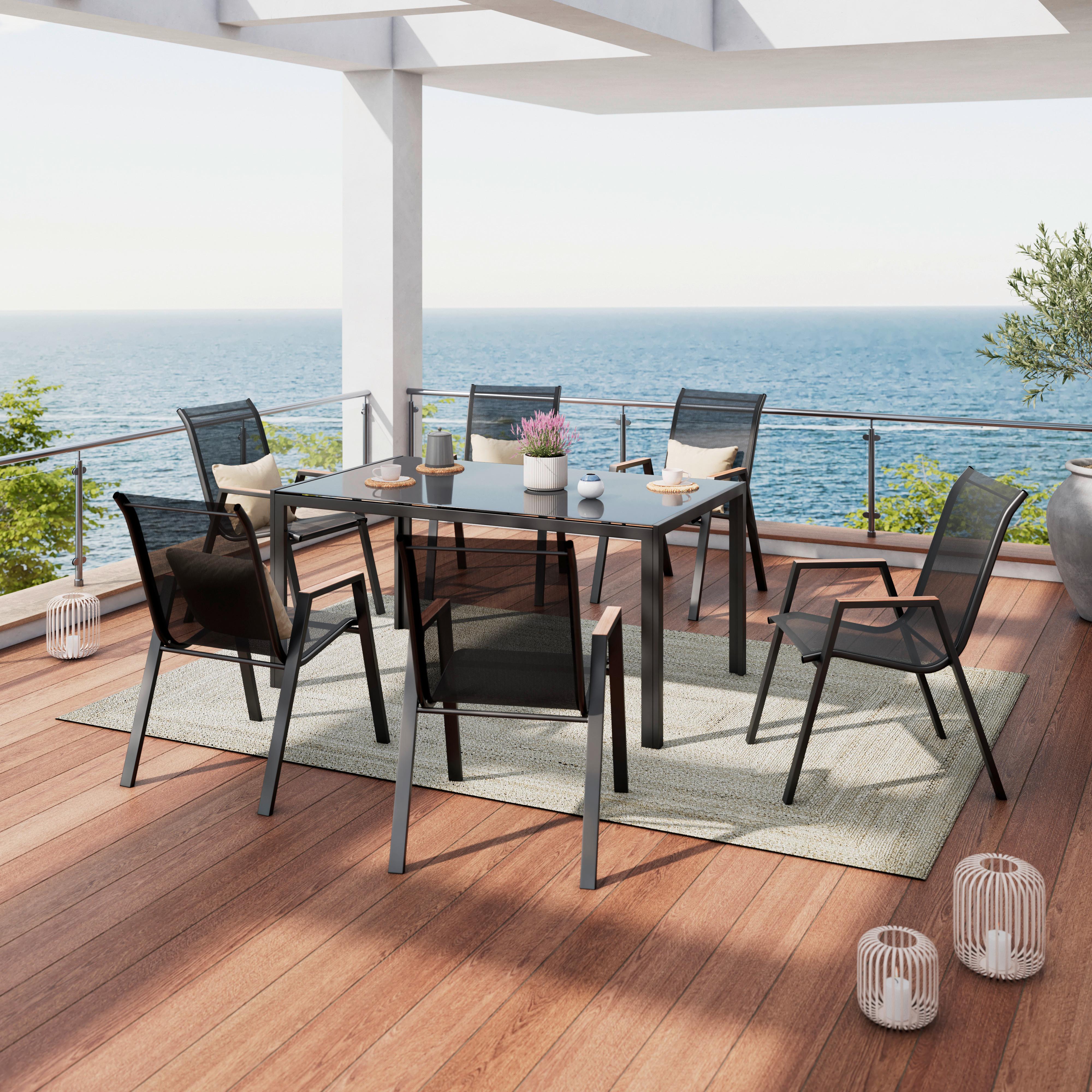 Vrtni Set Latina, Črna, 7-Delno - črna, Moderno, kovina/steklo (54,5/150/91/72/74/85cm) - Modern Living
