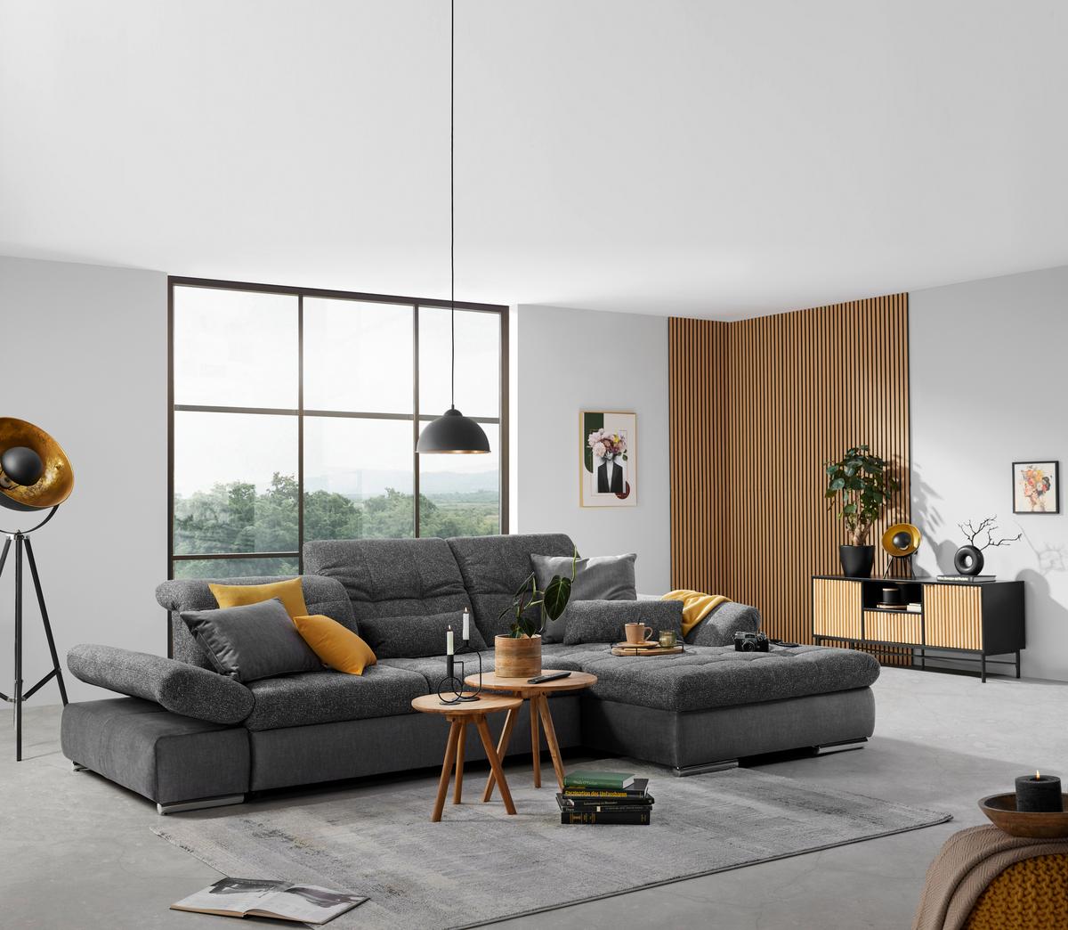 Sedežna Garnitura Sanfino, Siva, Ležišče, Predal - barve kroma/siva, Konvencionalno, kovina/tekstil (305/79-96/199cm) - Premium Living