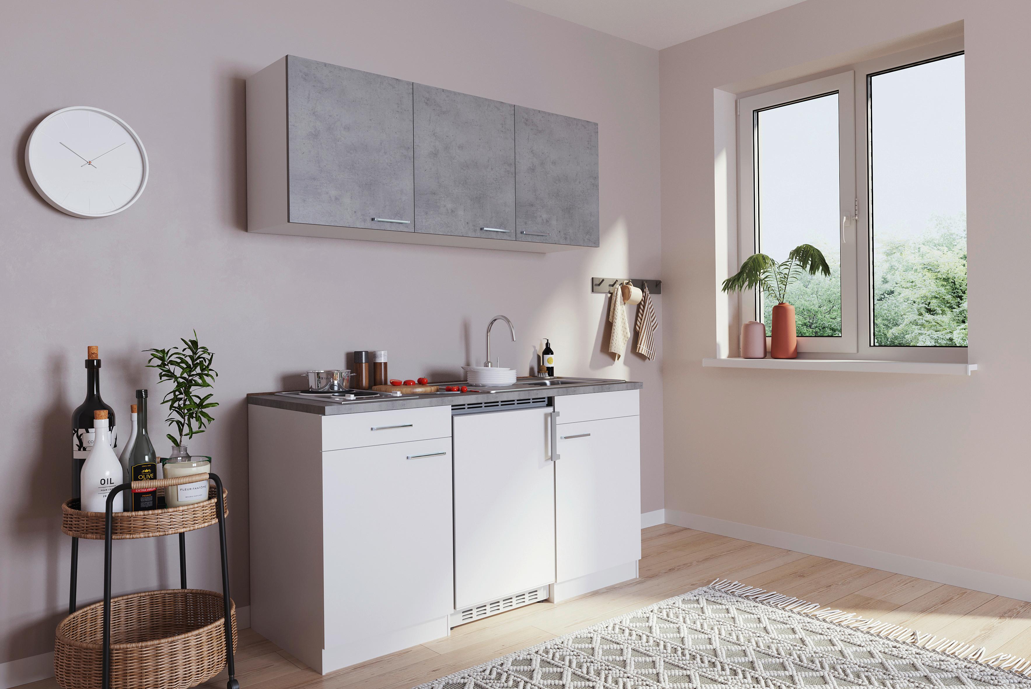 Miniküche Economy m. Geräten B: ca. 150cm Grau/Weiß - Alufarben/Weiß, KONVENTIONELL, Holzwerkstoff/Kunststoff (150cm) - Respekta