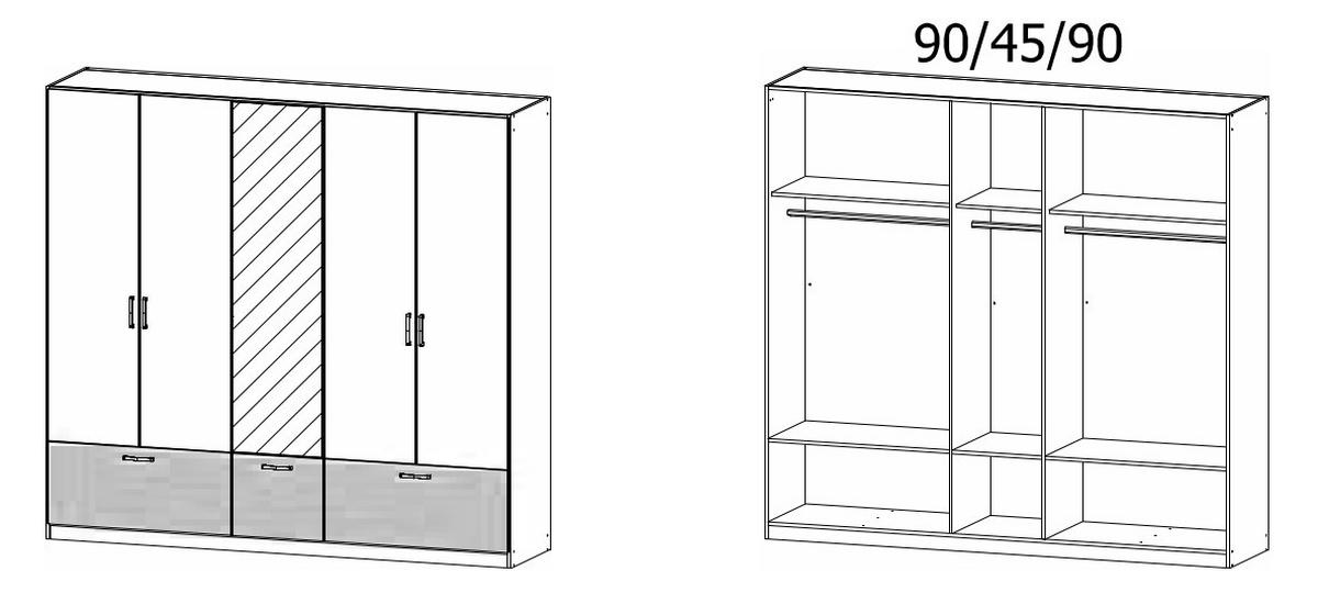 Omara Za Oblačila Bari, Bela, Barva Hrasta - siva/bela, Basics, kovina/leseni material (226/210/54cm) - Boxxx