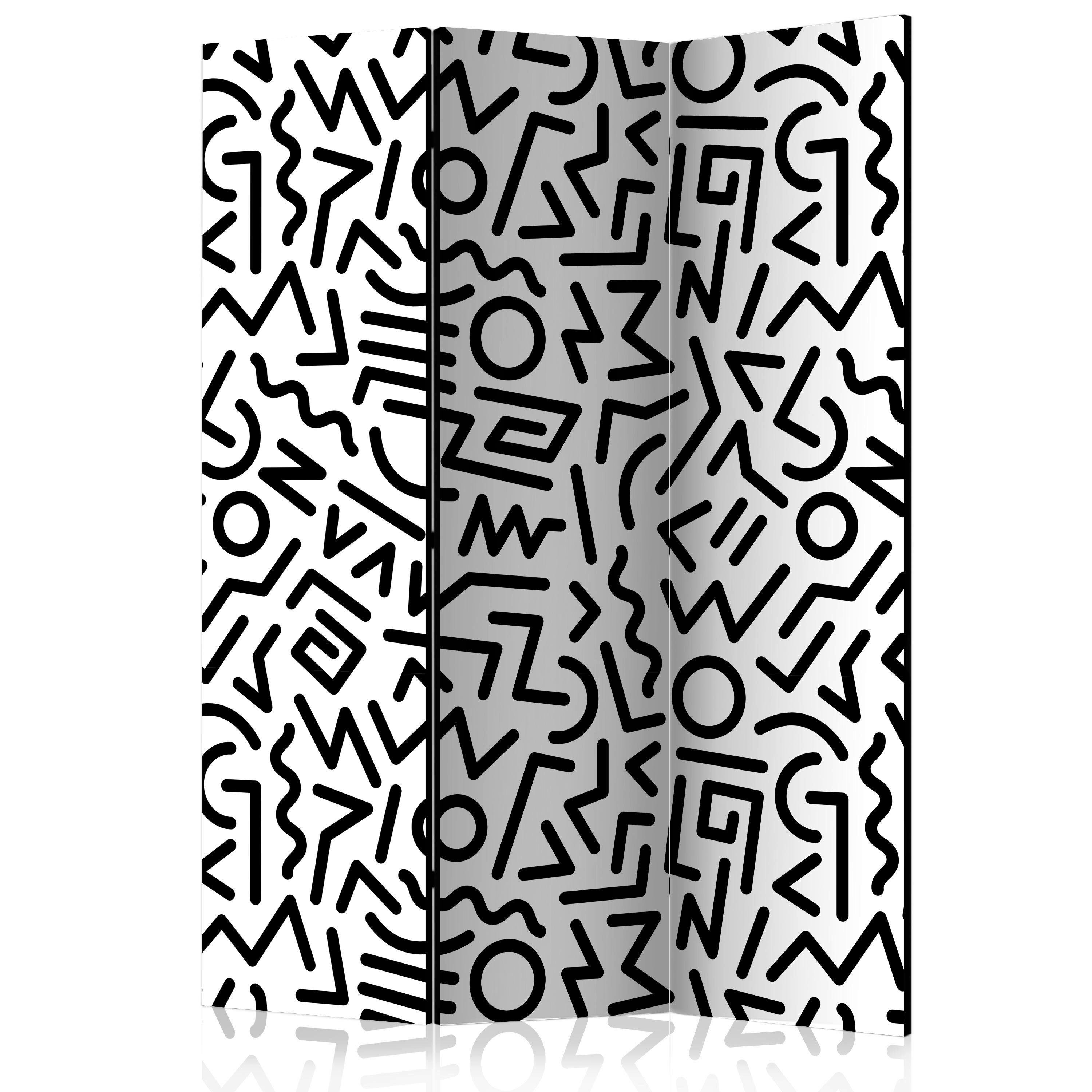 Paravan Black And White Maze, 3-Delni, Dvostranski - črna/bela, Basics, tekstil/les (135/172/3cm) - artgeist