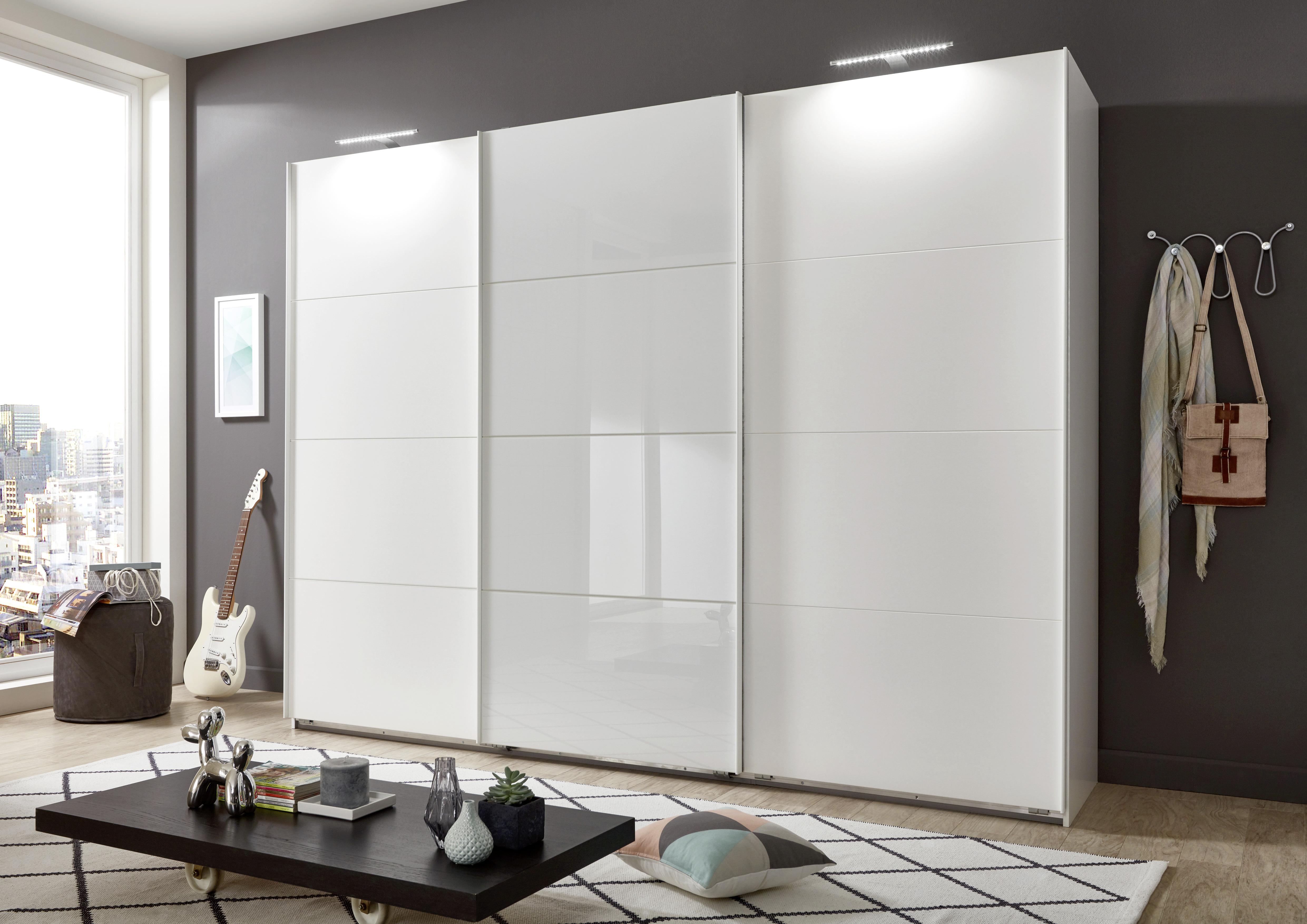 DULAP USI CULISANTE ERNESTO - alb/alb lucios intens, Basics, material pe bază de lemn (270/210/65cm) - Modern Living