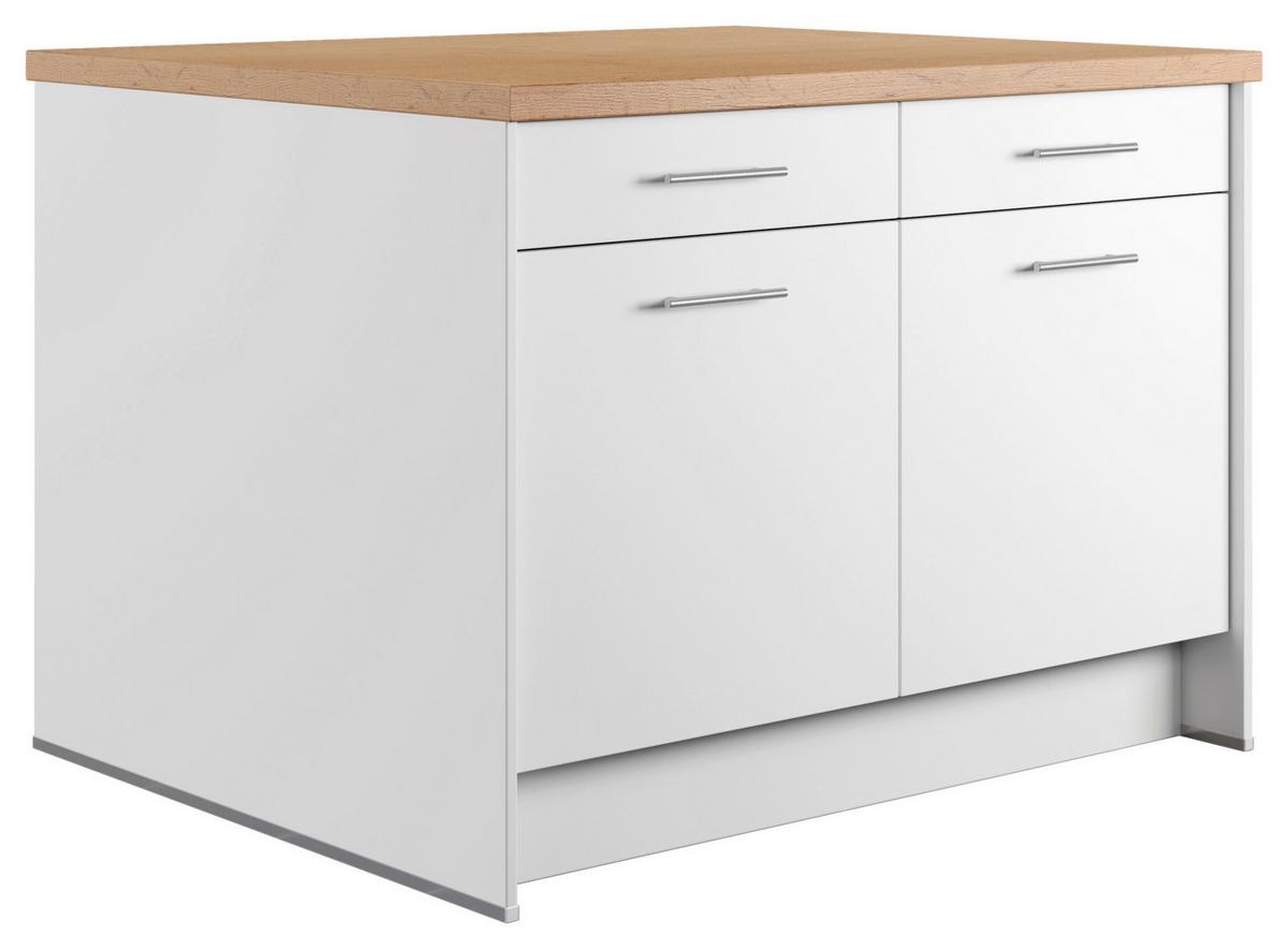 Kücheninsel IP1200 o. Geräte Weiß - Edelstahlfarben/Eichefarben, Basics, Holzwerkstoff/Metall (123,4/91,8/96,6cm) - Impuls