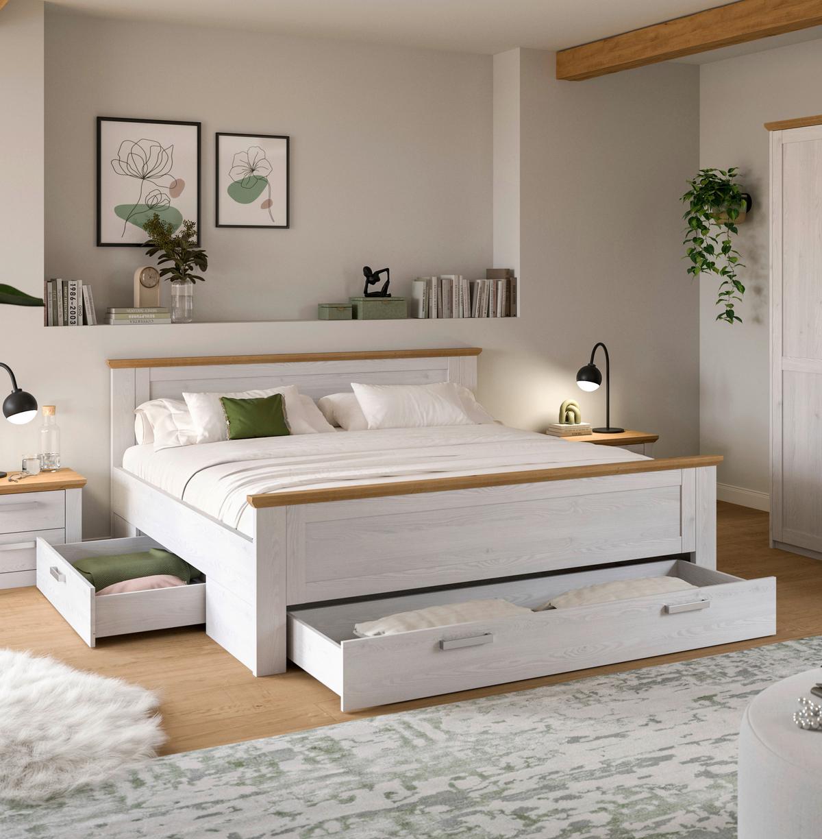 Bett VERONA Weiß ca. 180x200 cm MDF, Bettlade - Lärchefarben, ROMANTIK / LANDHAUS, Holzwerkstoff (180/200cm) - Livetastic