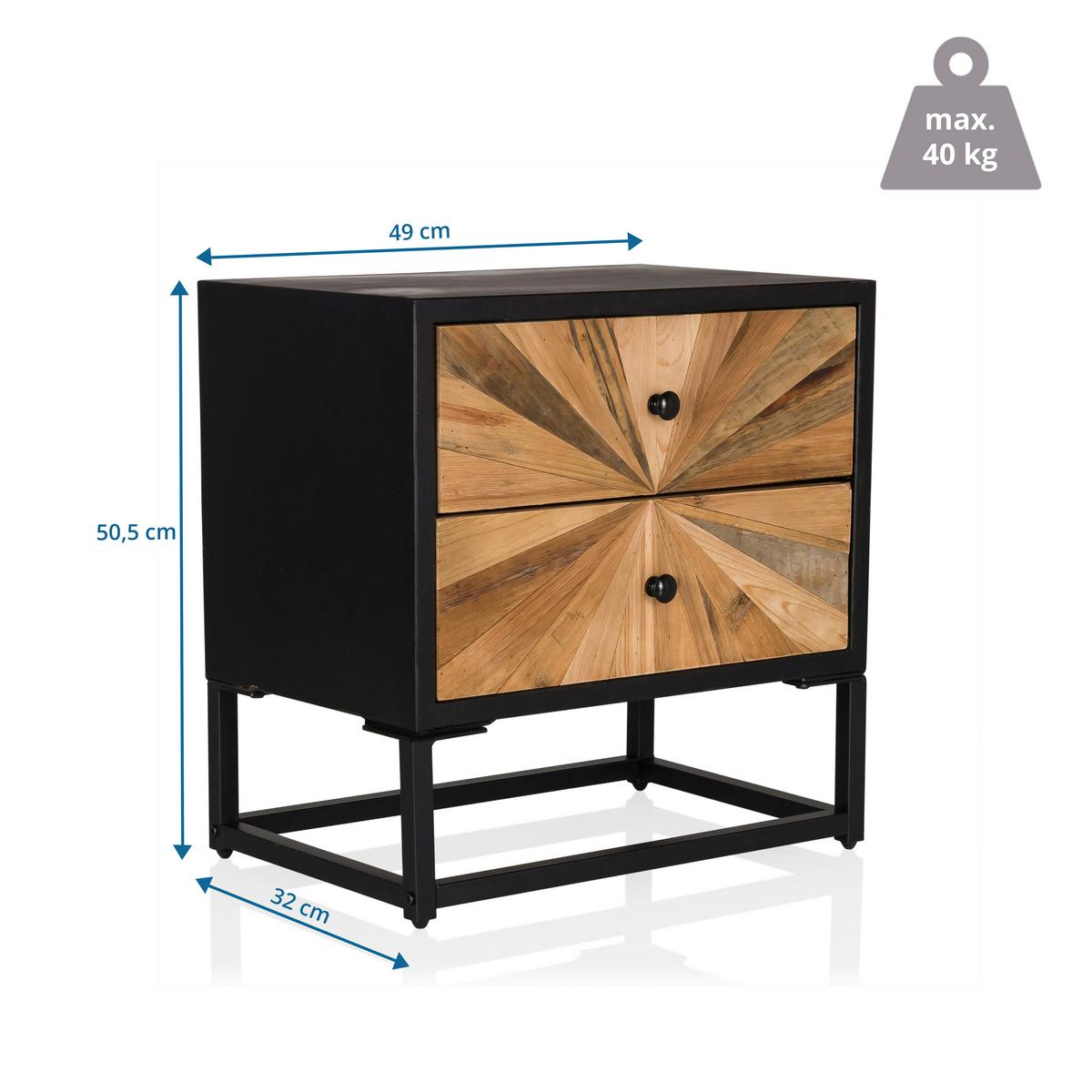 Široka Komoda Santjago Black Sun, Črna, Barva Hrasta - barve jelkovega lesa/črna, Moderno, kovina/les (49/50,5/32cm) - MID.YOU