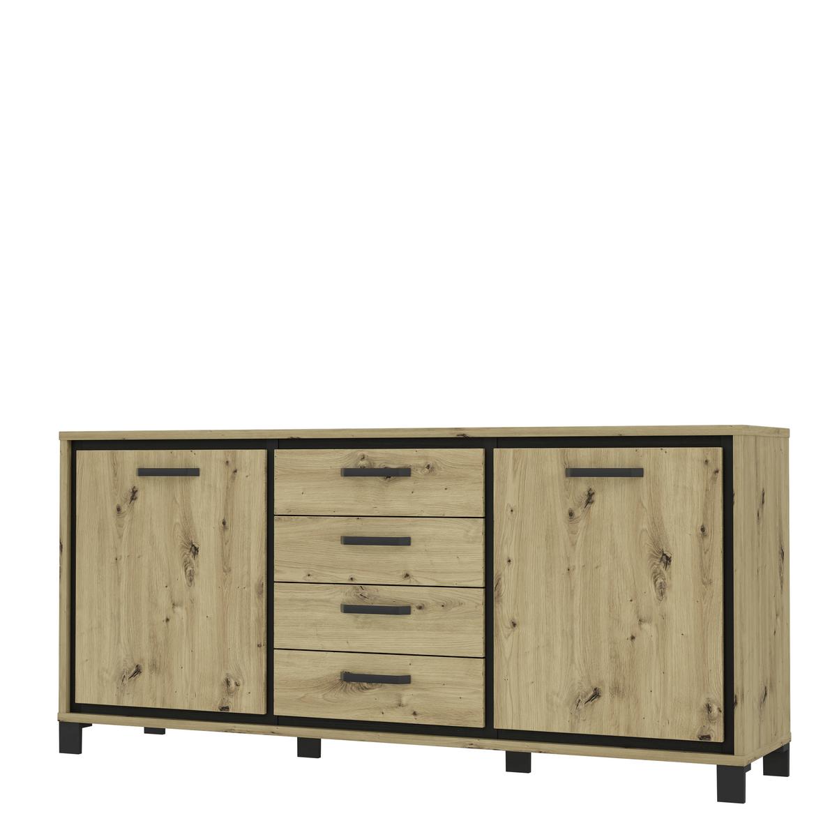 Sideboard "Trondheim" , Schwarz, Eiche - Eichefarben/Schwarz, Basics, Holzwerkstoff/Kunststoff (178.4cm) - Livetastic