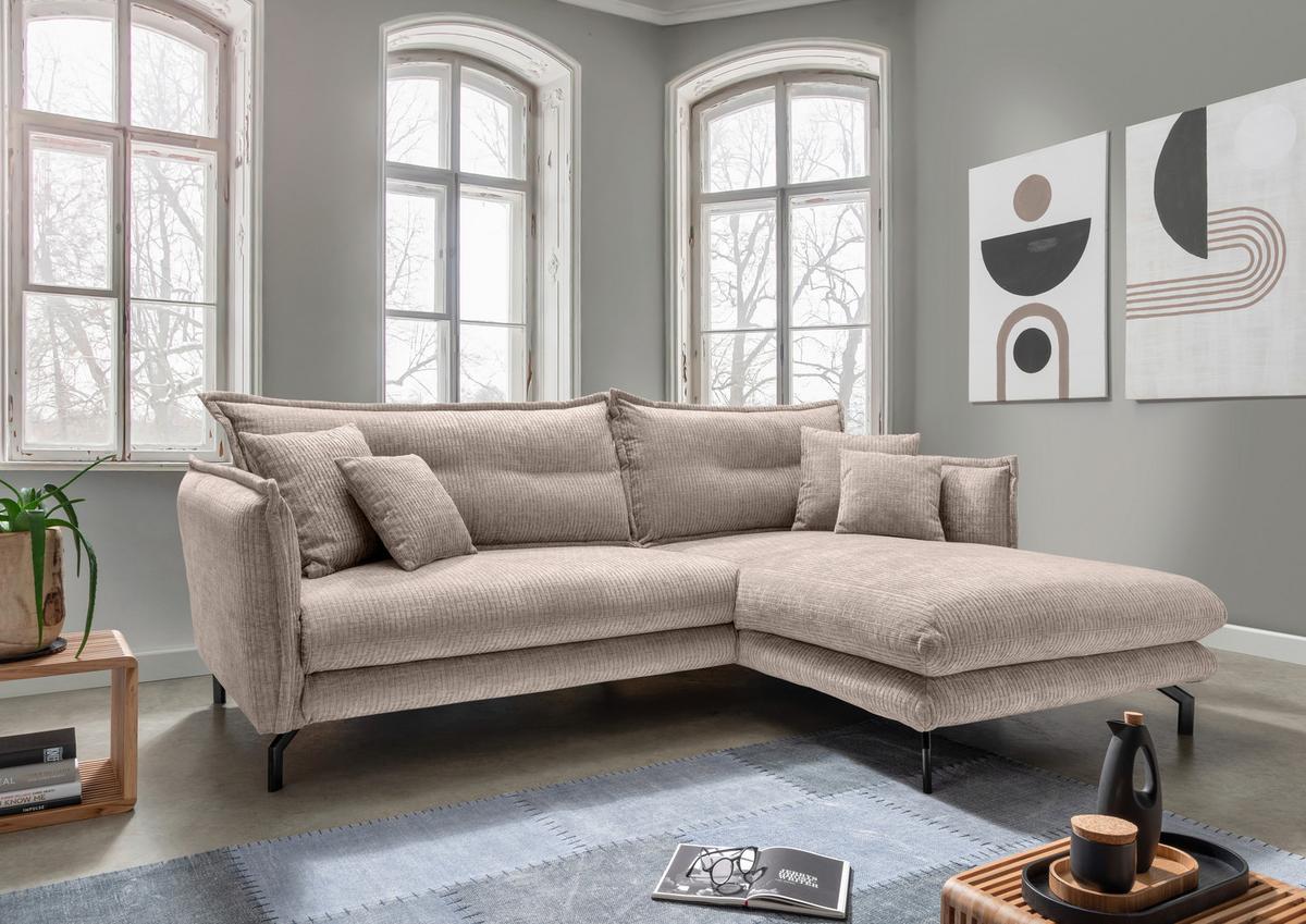 Ecksofa Lava ca. 255x180 cm Beige - Beige/Schwarz, Design, Textil/Metall (255/180cm) - Livetastic