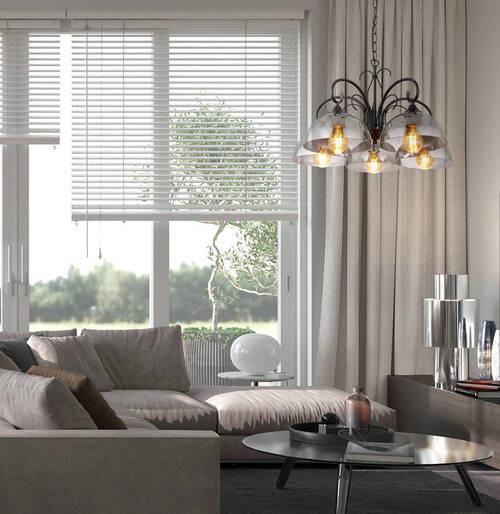 HÄNGELEUCHTE 69061-5H - Schwarz, Konventionell, Glas/Metall (56/120cm) - Globo
