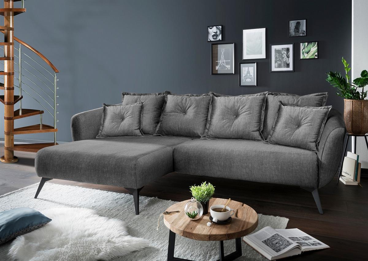 Wohnlandschaft Baggio Grau Velours - Schwarz/Grau, MODERN, Holz/Textil (227/94/162cm) - Livetastic