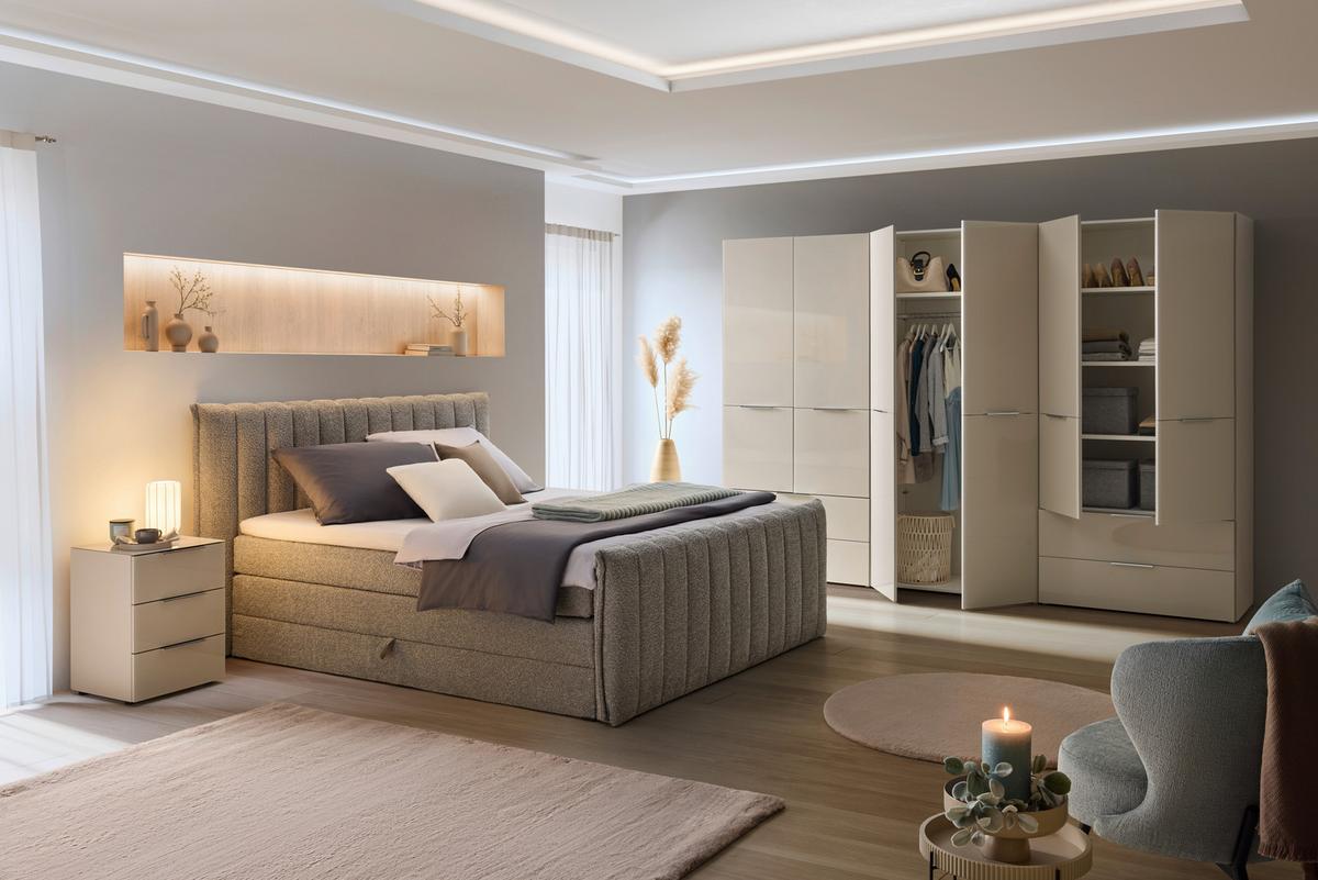 Drehtürenschrank Siena Kaschmir - Kaschmir/Chromfarben, KONVENTIONELL, Glas/Holzwerkstoff (250/212/57cm) - Premium Living