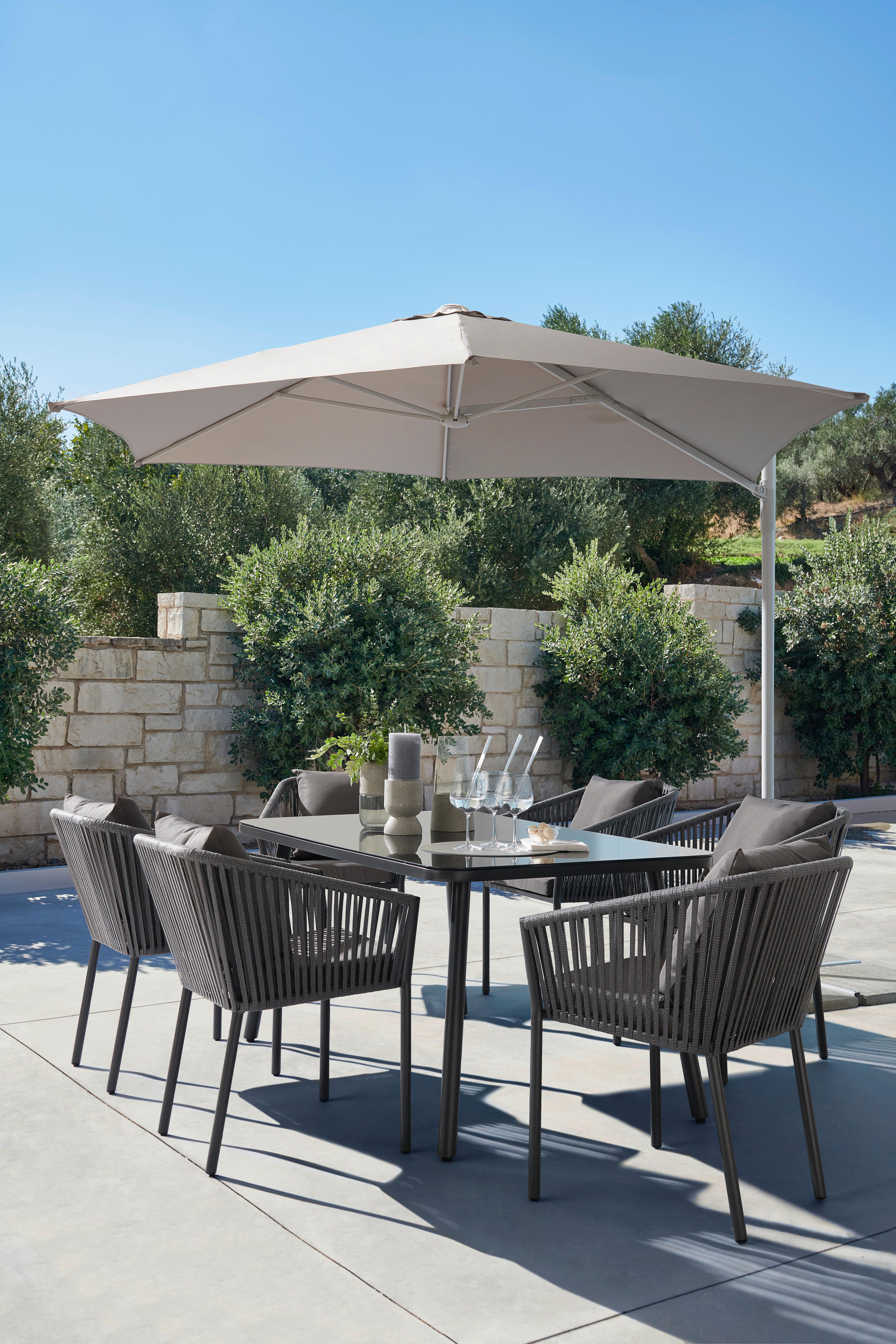 Kerti Étkezőgarnitúra Toscana - Szürke/Sötétszürke, modern, Üveg/Fém - Modern Living