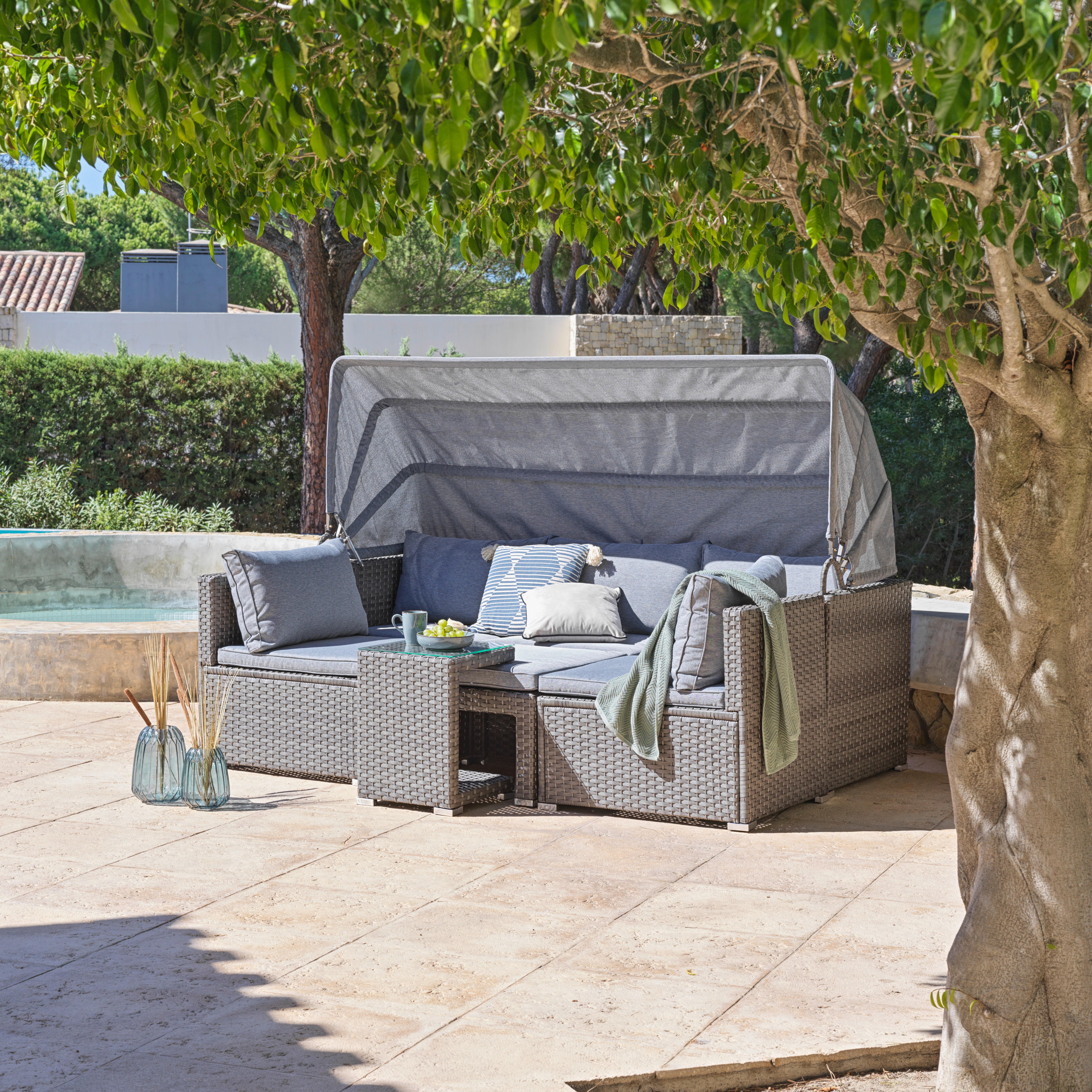 Lounge Garnitura Almeria, Siva, 5-Delni Set - siva, Moderno, kovina/umetna masa