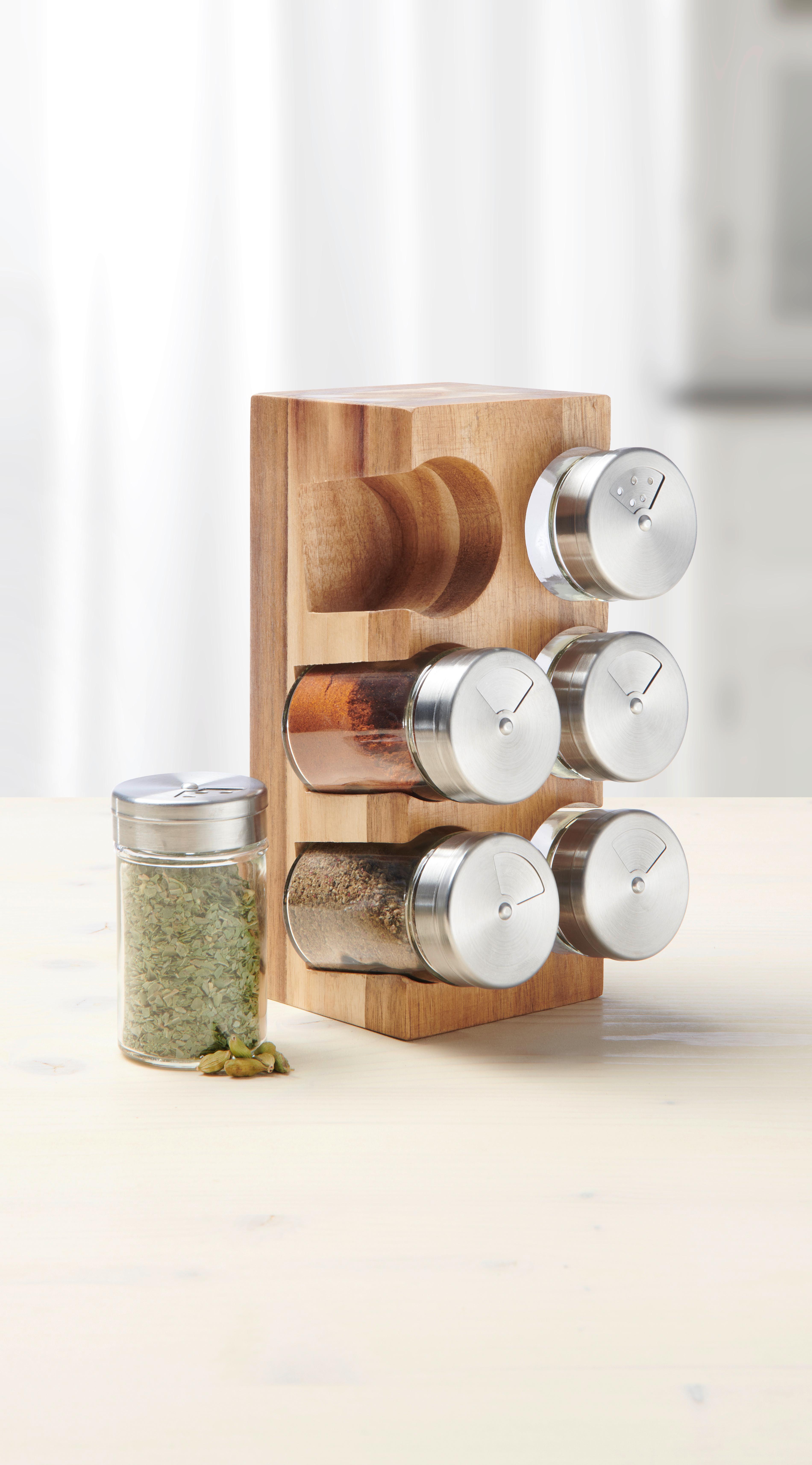 Gewürzregal Kristina in Naturfarben - Klar/Edelstahlfarben, MODERN, Glas/Holz - Zandiara