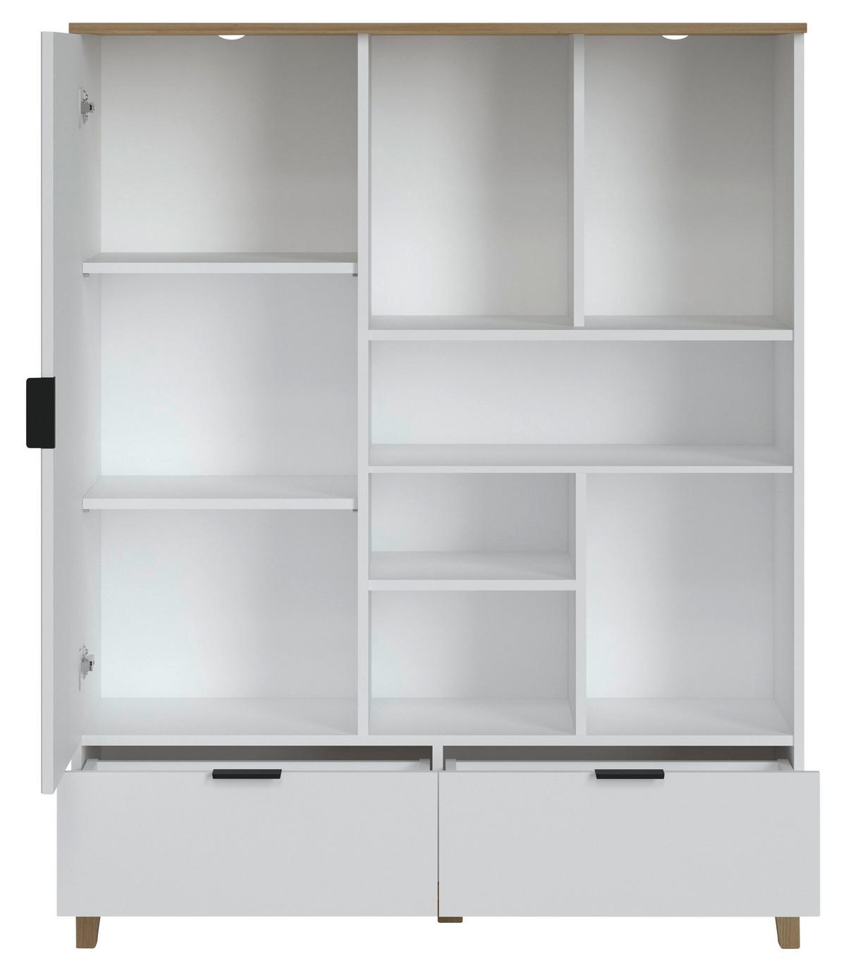 Regal Plissee, Bela, Barva Hrasta - barve hrasta/bela, Moderno, kovina/leseni material (112,4/141,4/40cm) - Mömax