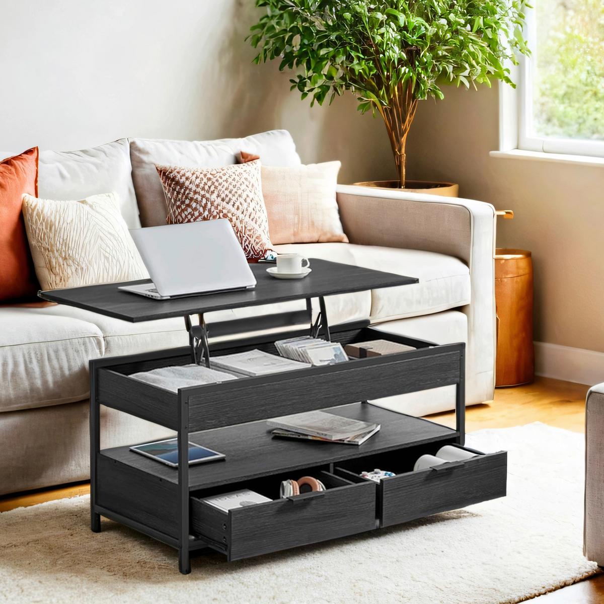 Couchtisch in Schwarz, rechteckig - Schwarz, Trend, Holzwerkstoff/Metall (100/50/48-62cm) - MID.YOU