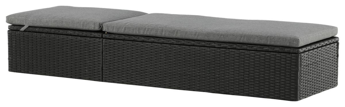 Sonnenliege Quad ca. 61x38x198 cm Schwarz - Schwarz/Grau, KONVENTIONELL, Kunststoff/Textil (60.5/37.5/198cm) - Gardenson