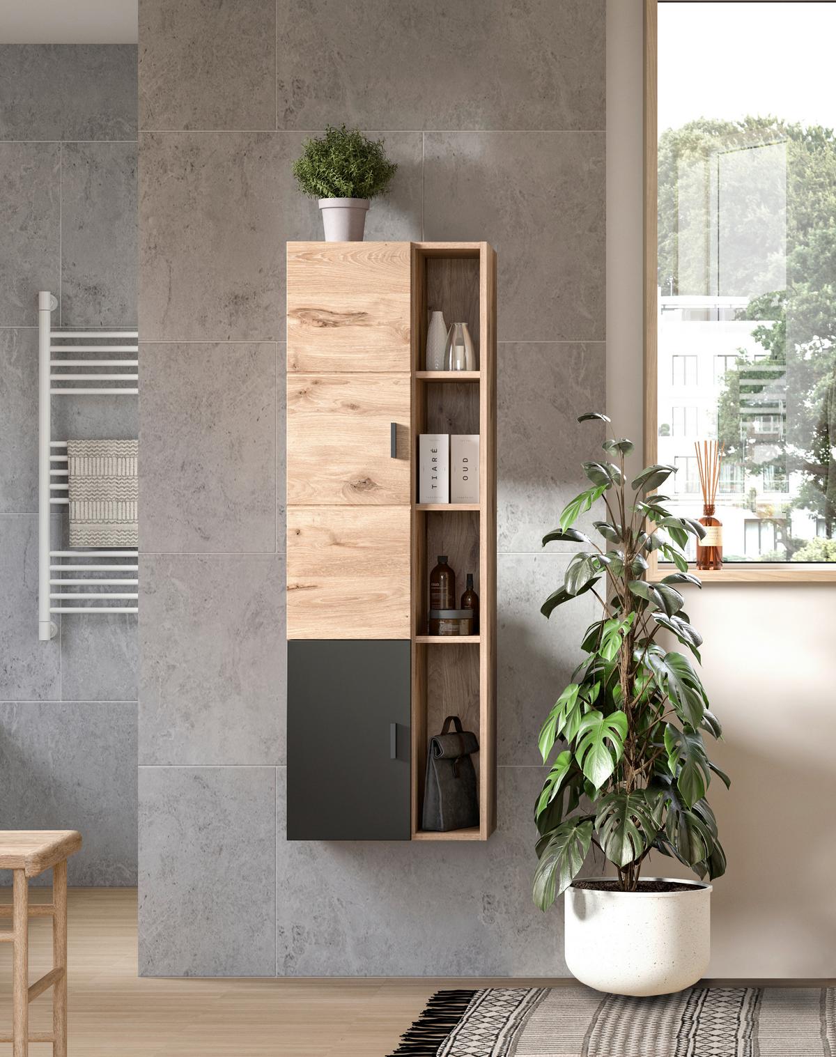 Midischrank Grado ca. 48x144 cm Eiche/Grau - Eichefarben/Grau, MODERN, Holzwerkstoff/Metall (48/144/35cm) - MID.YOU