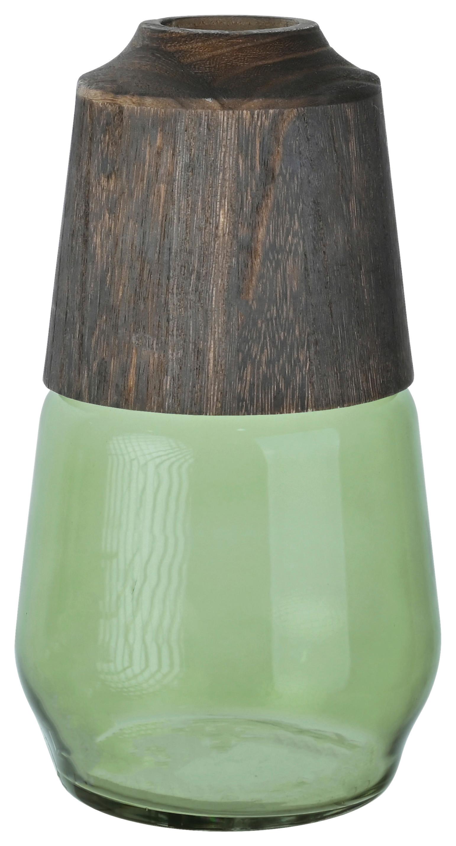 Vaza Wood -Paz- - zelena/rjava, steklo/les (16/29cm) - Premium Living