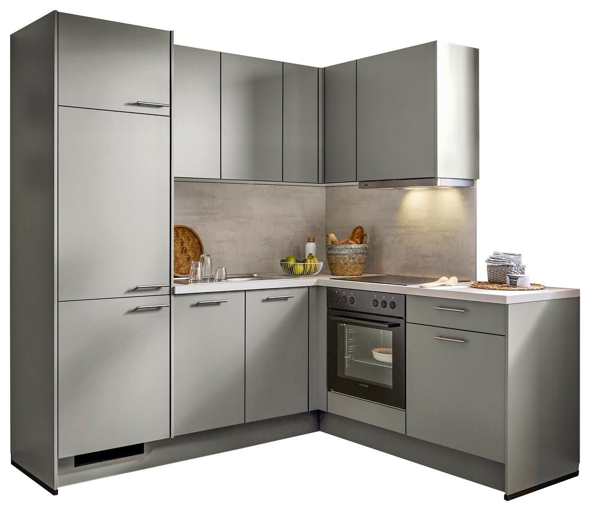 Eckküche PN105 o. Geräte ca. 218,2x186,6cm Graphit - Edelstahlfarben/Hellgrau, MODERN, Holzwerkstoff/Metall (218,2/186,6cm) - Pino