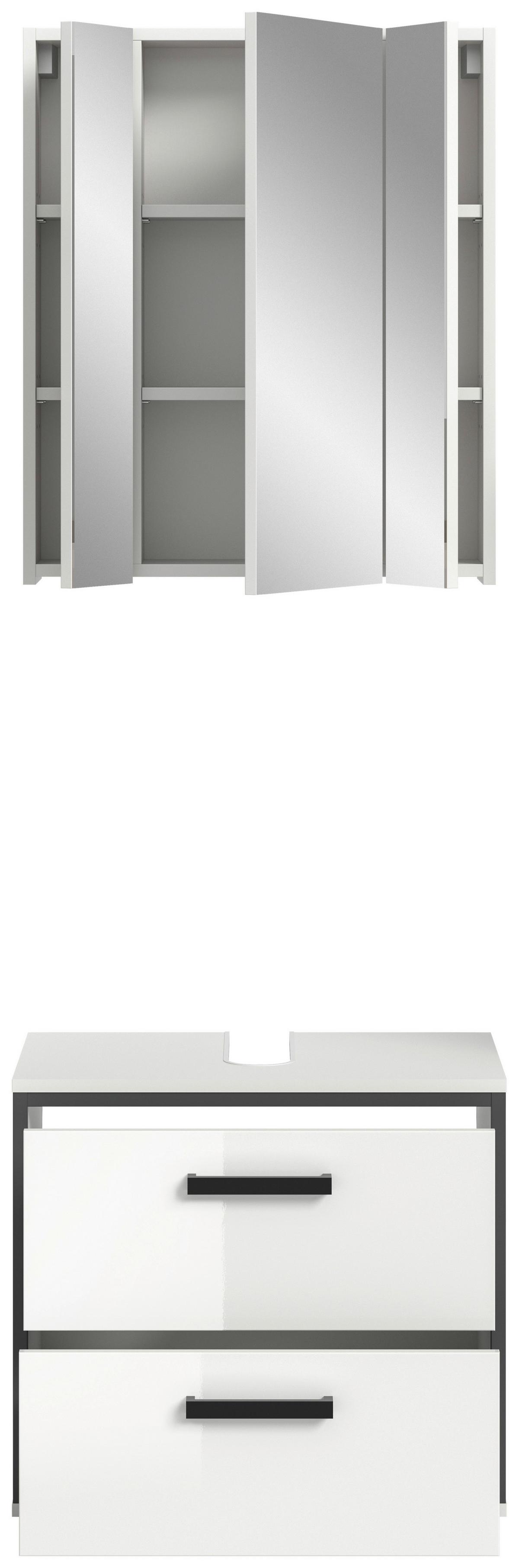 Badezimmer Kojak 2-tlg. Weiß/Anthrazit - Weiß Hochglanz/Schwarz, MODERN, Holzwerkstoff/Kunststoff (60cm) - MID.YOU