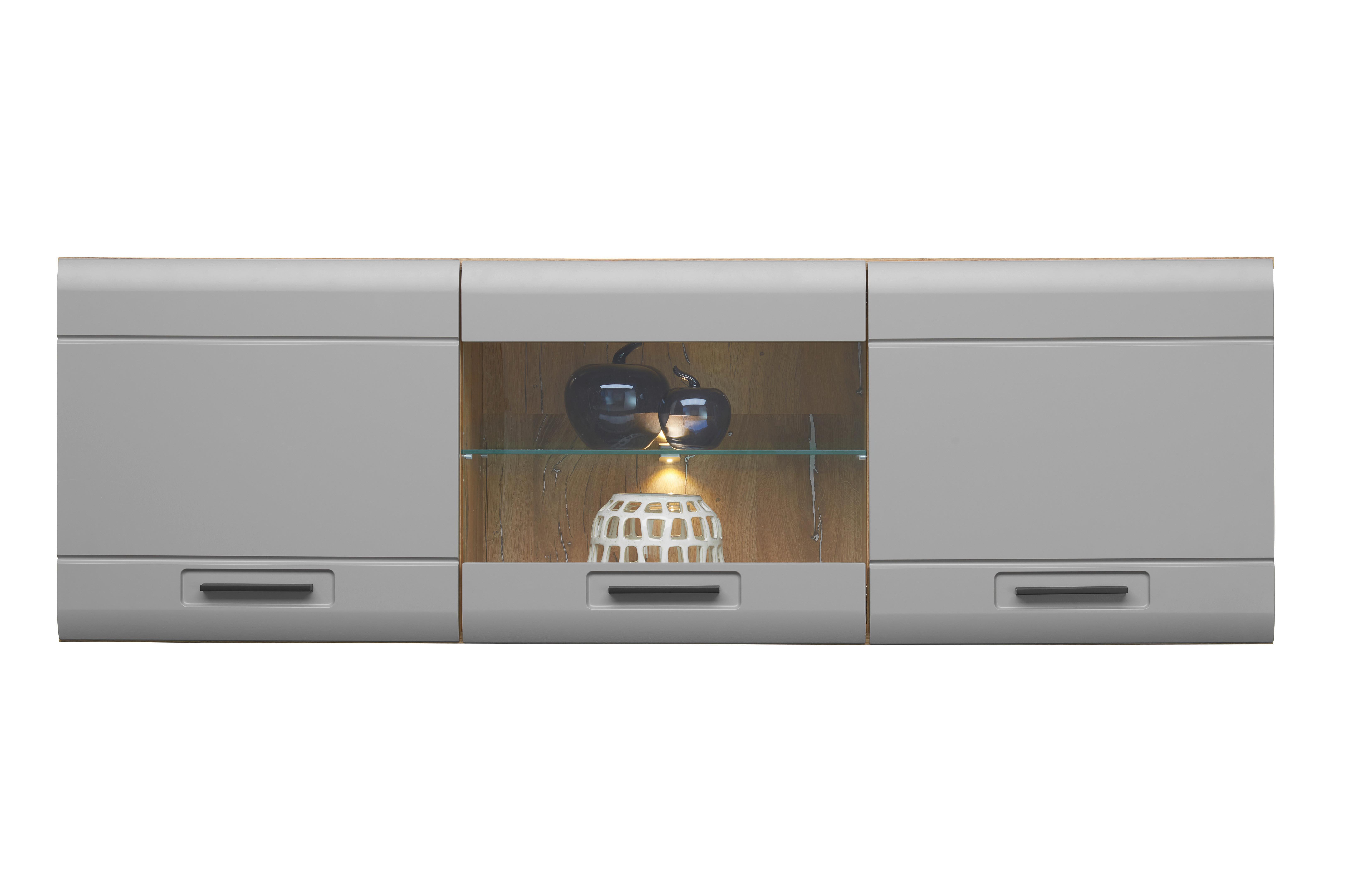 Vitrină suspendată Auris - gri, Modern, sticlă/material pe bază de lemn (164,3/52/37,1cm) - Modern Living