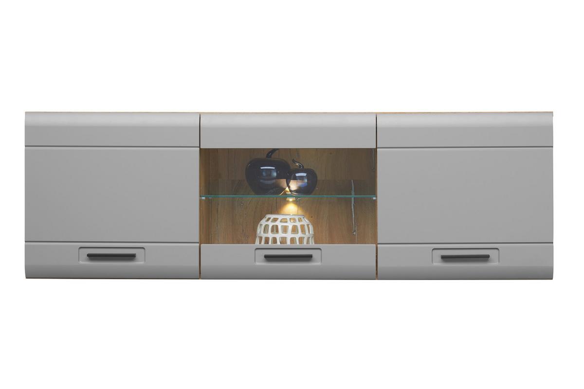 Viseča Vitrina Auris, Siva, Barva Hrasta - siva, Moderno, umetna masa/steklo (164,3/52/37,1cm) - Mömax