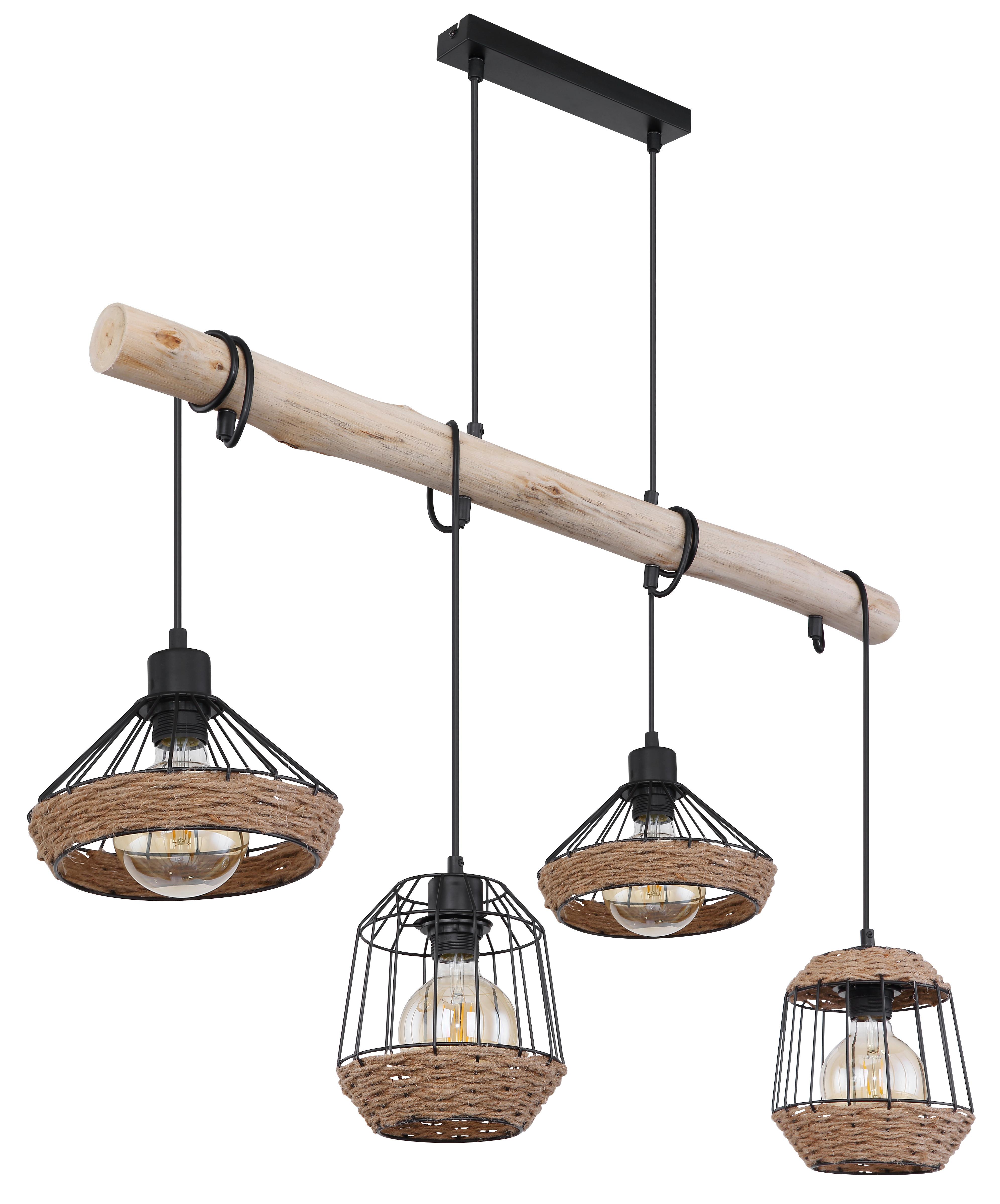 Hängeleuchte Surri in Schwarz max. 60 Watt - Dunkelbraun/Schwarz, LIFESTYLE, Naturmaterialien/Holz (105/21/120cm) - Globo
