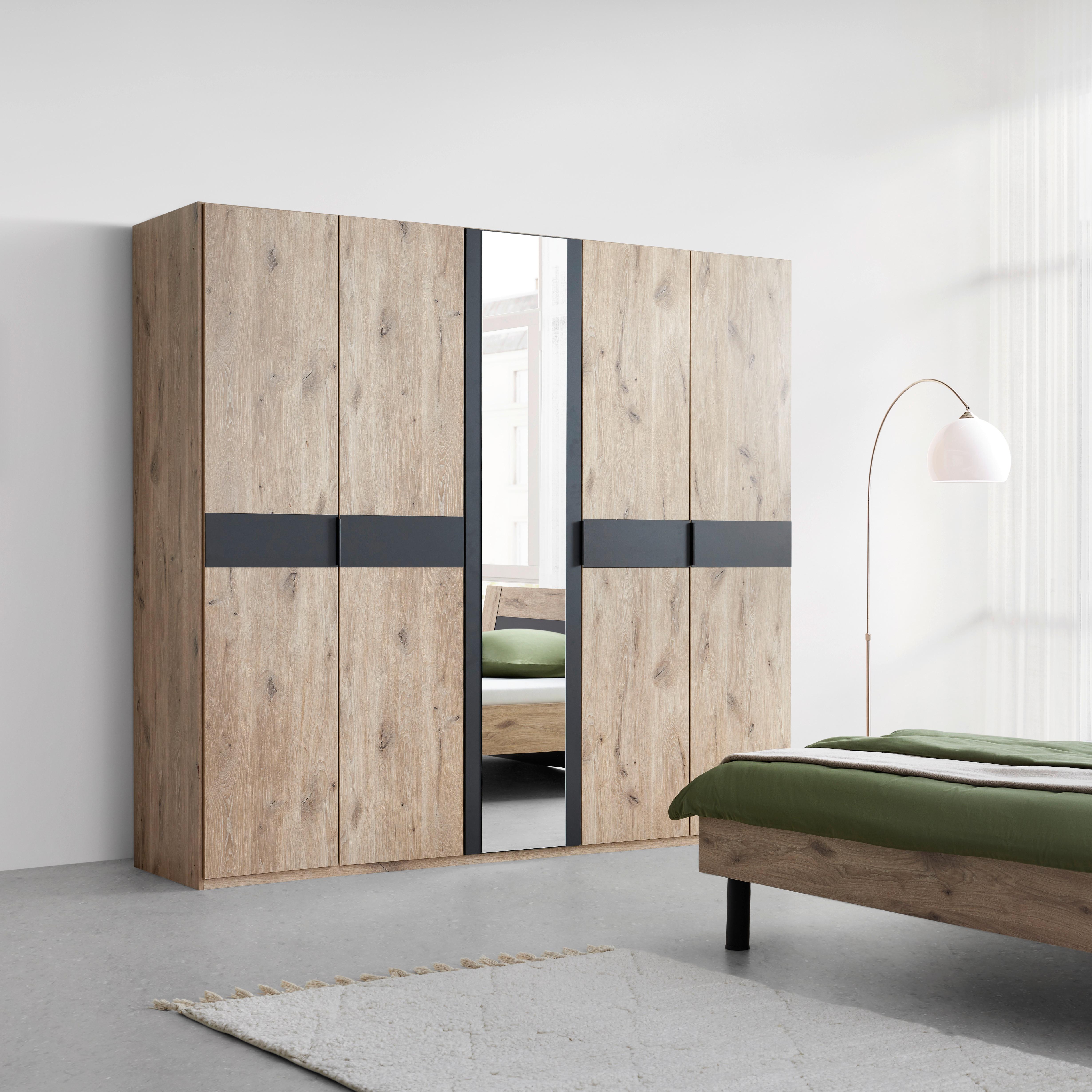 Drehtürenschrank Bergamo Graphit/Eichefarben - Eichefarben/Schwarz, Konventionell, Holzwerkstoff/Metall (225/208/58cm) - Based