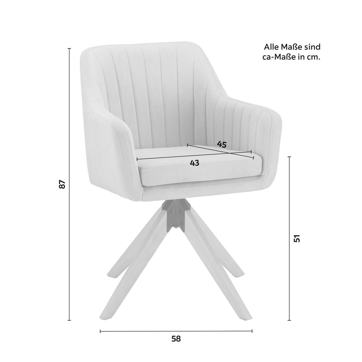 Armlehnstuhl Lucita Grau Samt Drehbar Gepolstert - Naturfarben/Grau, MODERN, Holz/Textil (59/88/60cm) - Bessagi Home