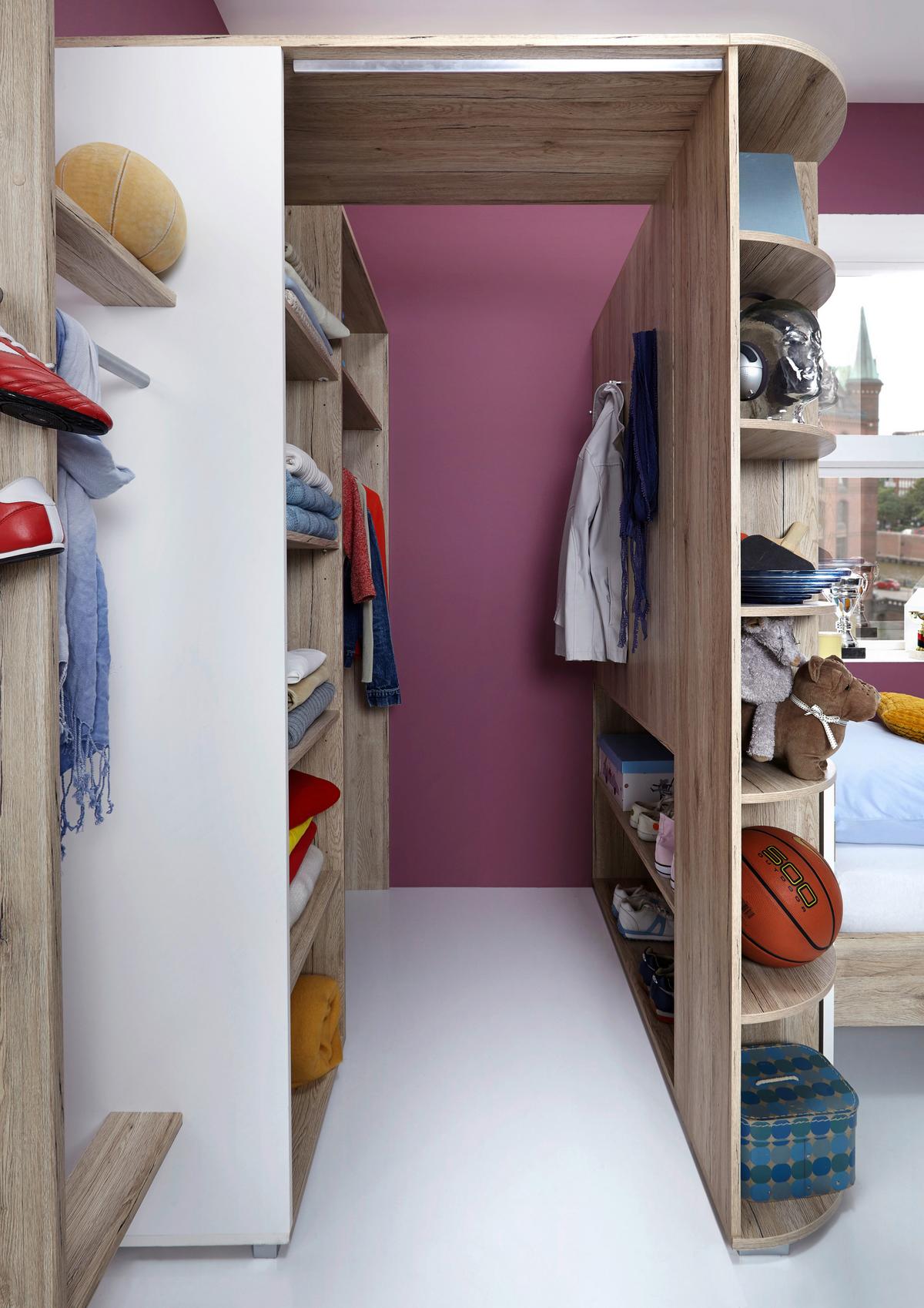 Eckschrank Young Weiß/Eiche San Remo - Alufarben/Weiß, KONVENTIONELL, Holzwerkstoff/Kunststoff (124/198/148cm) - Mömax