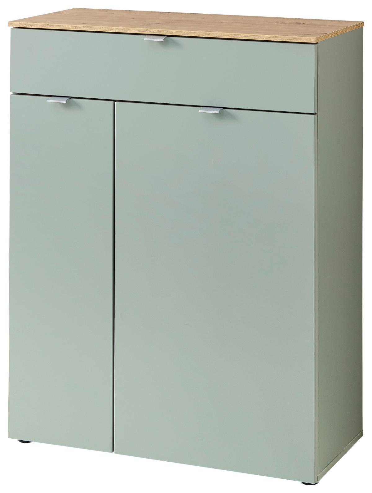 SZAFKA NA BUTY BARI - kolor srebrny/czarny, Design, materiał drewnopochodny/tworzywo sztuczne (78/103/38cm)