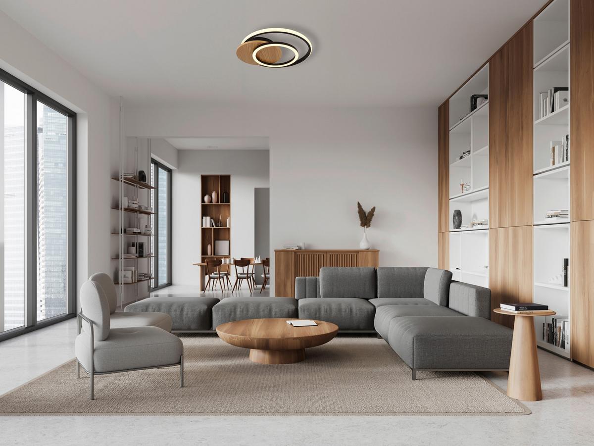 Led Stropna Svjetiljka Julio - tamno smeđa/crna, Natur, drvni materijal/plastika (38/36/6,5cm) - Globo