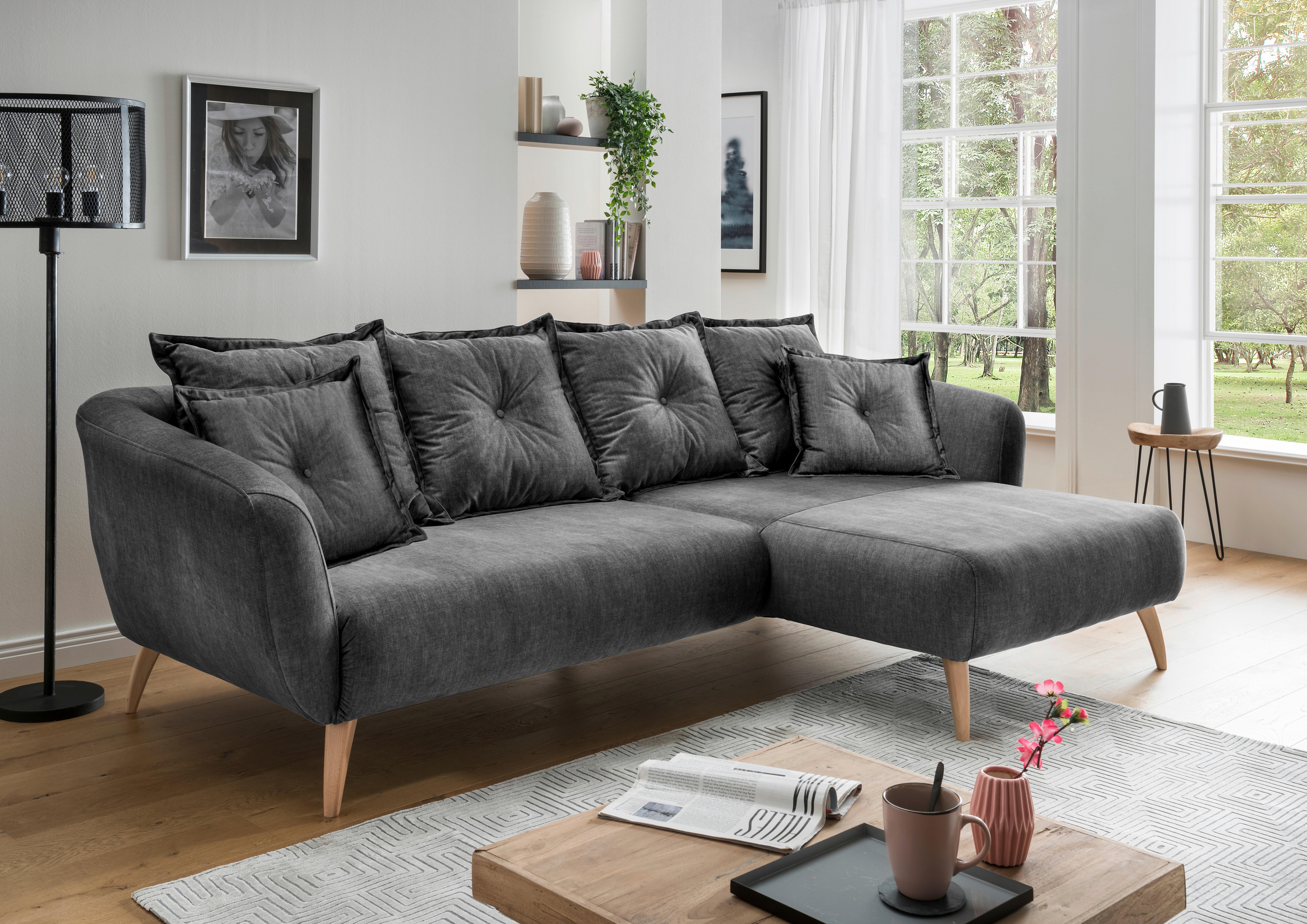 Wohnlandschaft Baggio Grau Velours - Buchefarben/Grau, MODERN, Holz/Textil (277/162cm) - Livetastic