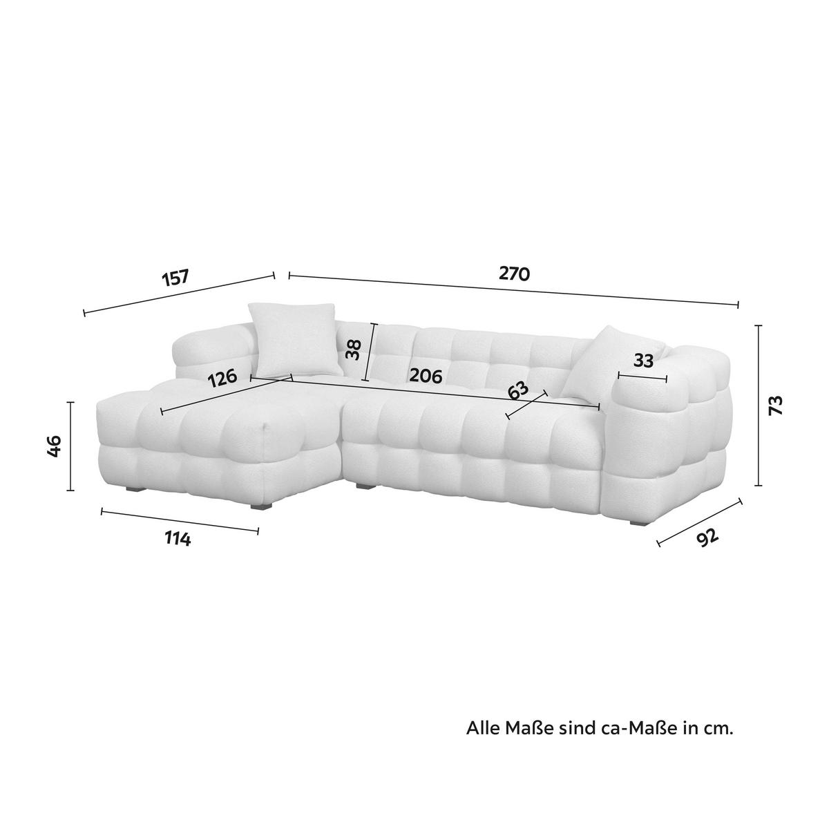Wohnlandschaft Magda Greige Bouclé - Greige/Beige, MODERN, Holz/Kunststoff (270/73/157cm) - Bessagi Home