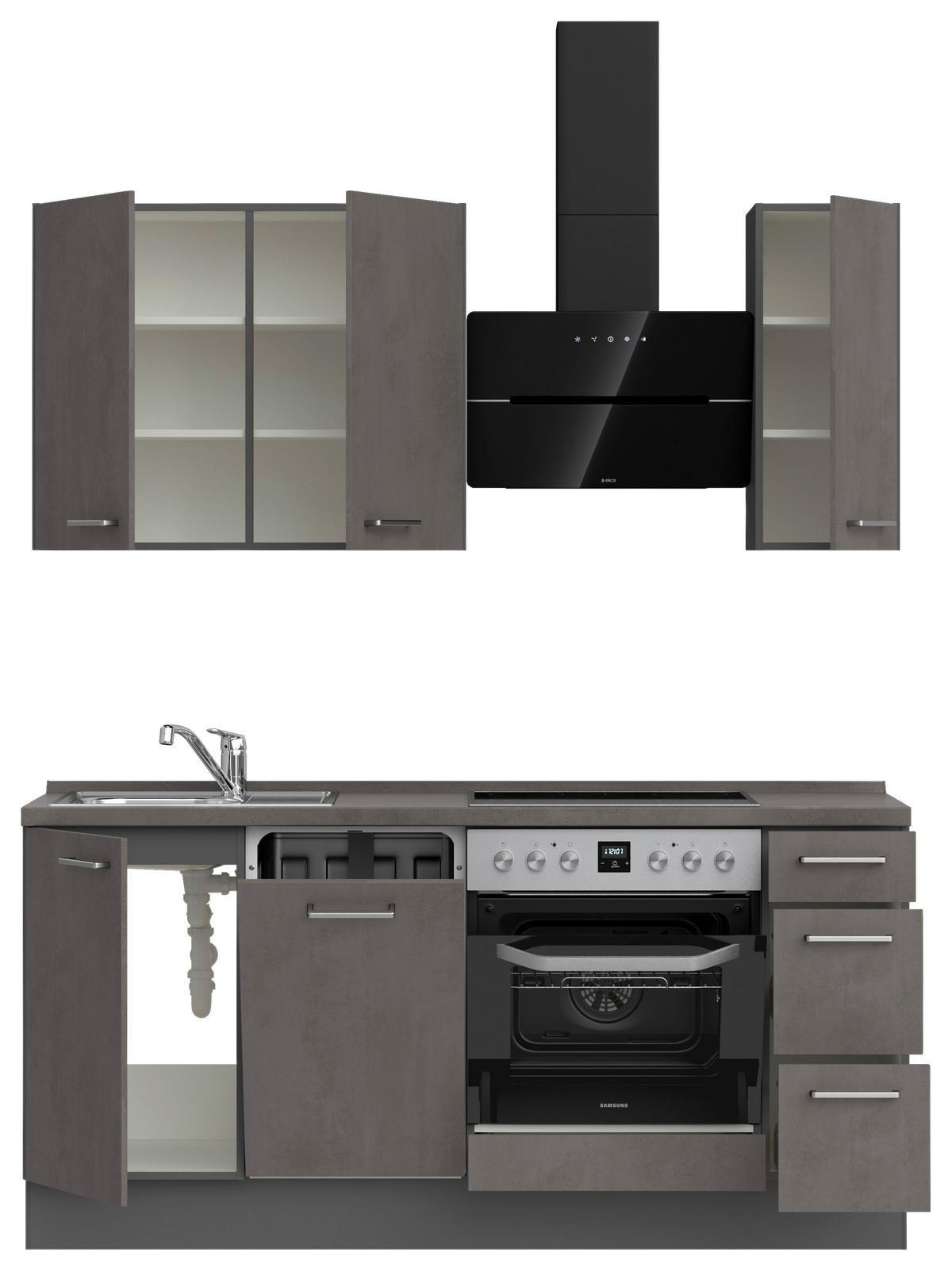 Küchenblock Riva High m. Geräten Schieferfarben - Schieferfarben/Edelstahlfarben, MODERN, Holzwerkstoff/Metall (180cm) - Nobilia