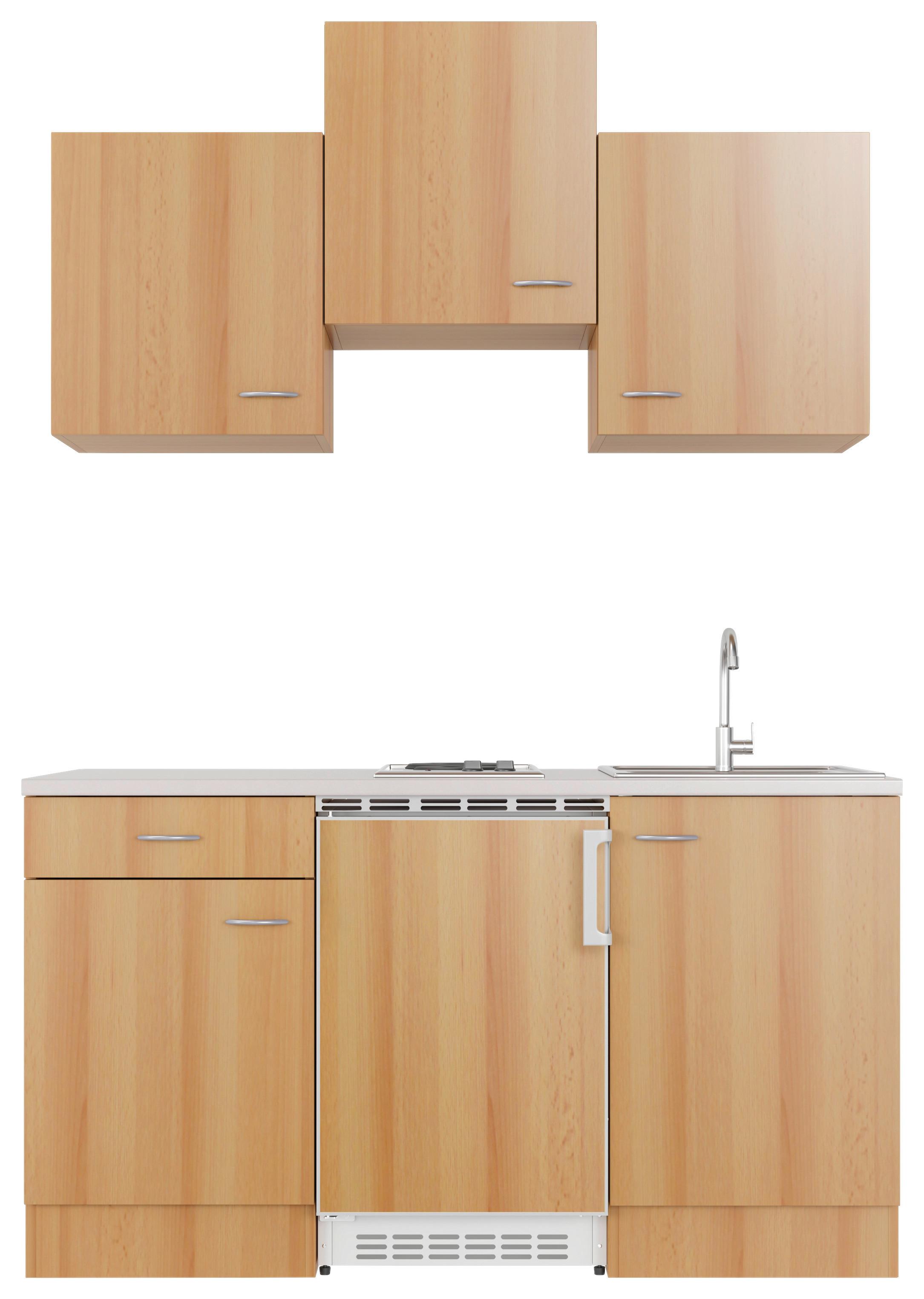 Miniküche Nano m. Geräten B: ca. 150cm Buchefarben - Edelstahlfarben/Beige, MODERN, Holzwerkstoff/Kunststoff (150cm) - FlexWell