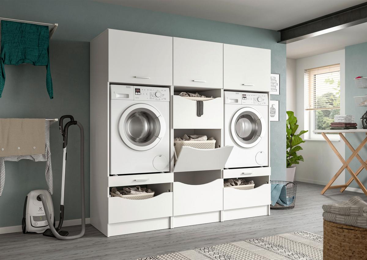 Omara Za Pralni In Sušilni Stroj Free, Bela - bela, Basics, leseni material (193/195/68cm) - MID.YOU