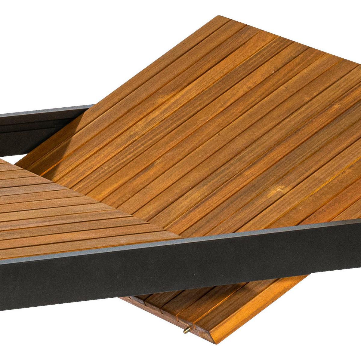 Gartentisch Tilos Akaziefarben Echtholz ca. 150x90x75cm - Schwarz/Akaziefarben, KONVENTIONELL, Holz/Metall (150-200/90	90/75cm) - Gardenson